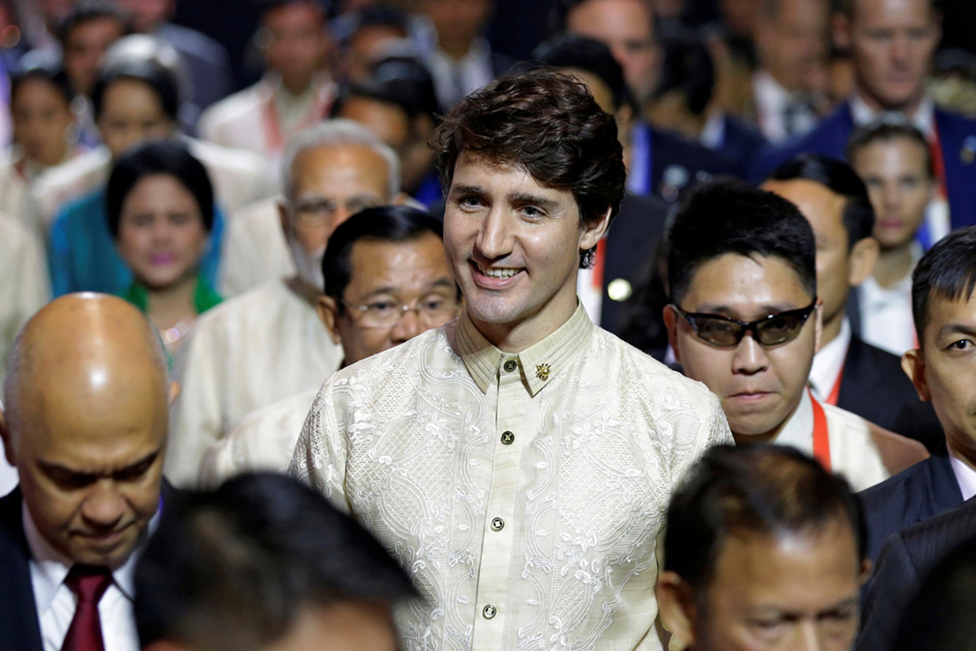 <p>Canadian Prime Minister Justin Trudeau smiles before the start of the Special Gala Celebration of the 50th Anniversary of ASEAN in Manila, Philippines, on November 12, 2017.</p>

