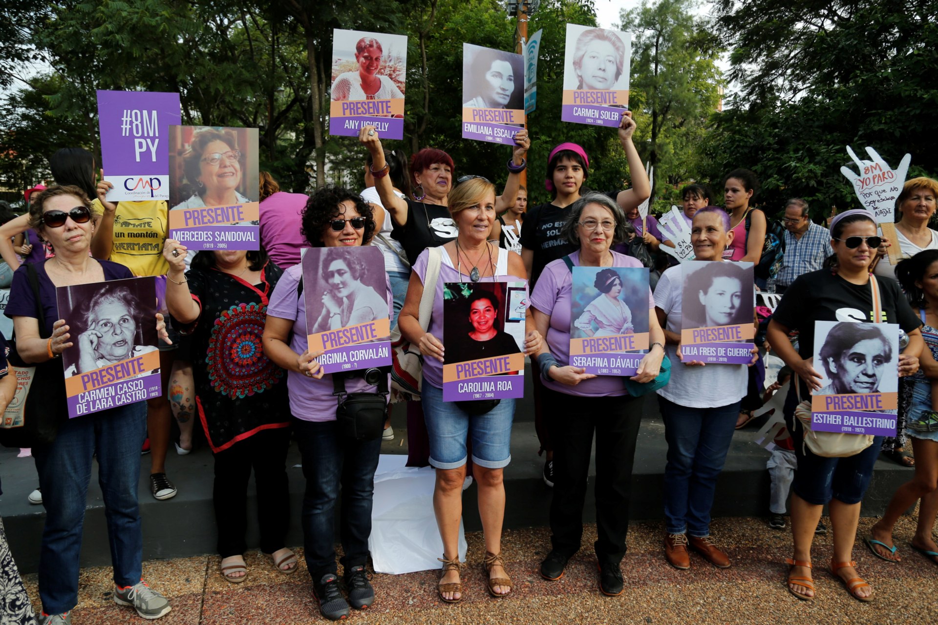 <p>Women participate in a demonstration as part of International Women’s Day in Asuncion, Paraguay, March 8, 2018.</p>