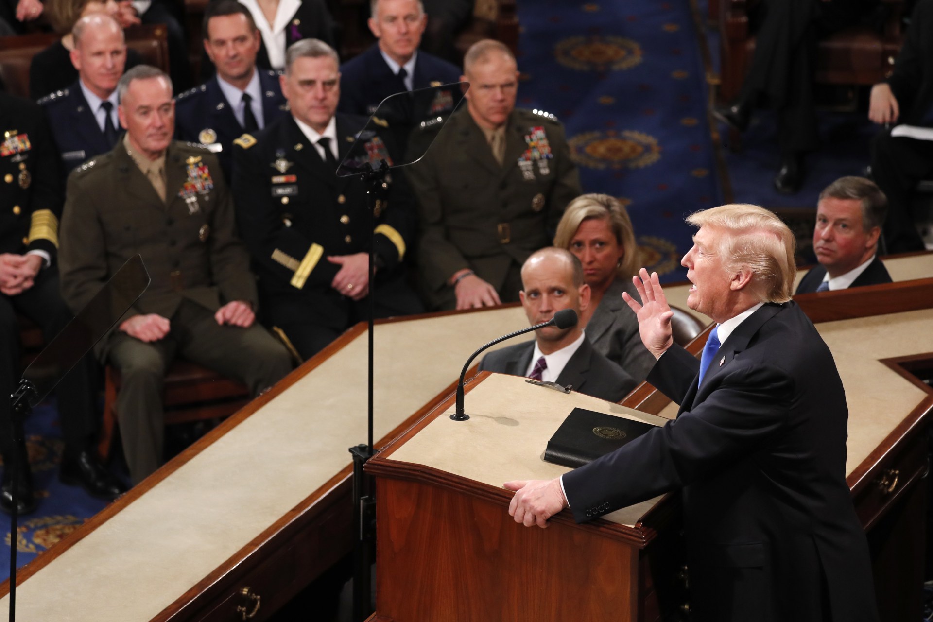 <p>The U.S. military’s Joint Chiefs of Staff listen to U.S. President Donald Trump’s State of the Union address to a joint session of the U.S. Congress on Capitol Hill in Washington, D.C., January 30, 2018.</p>
