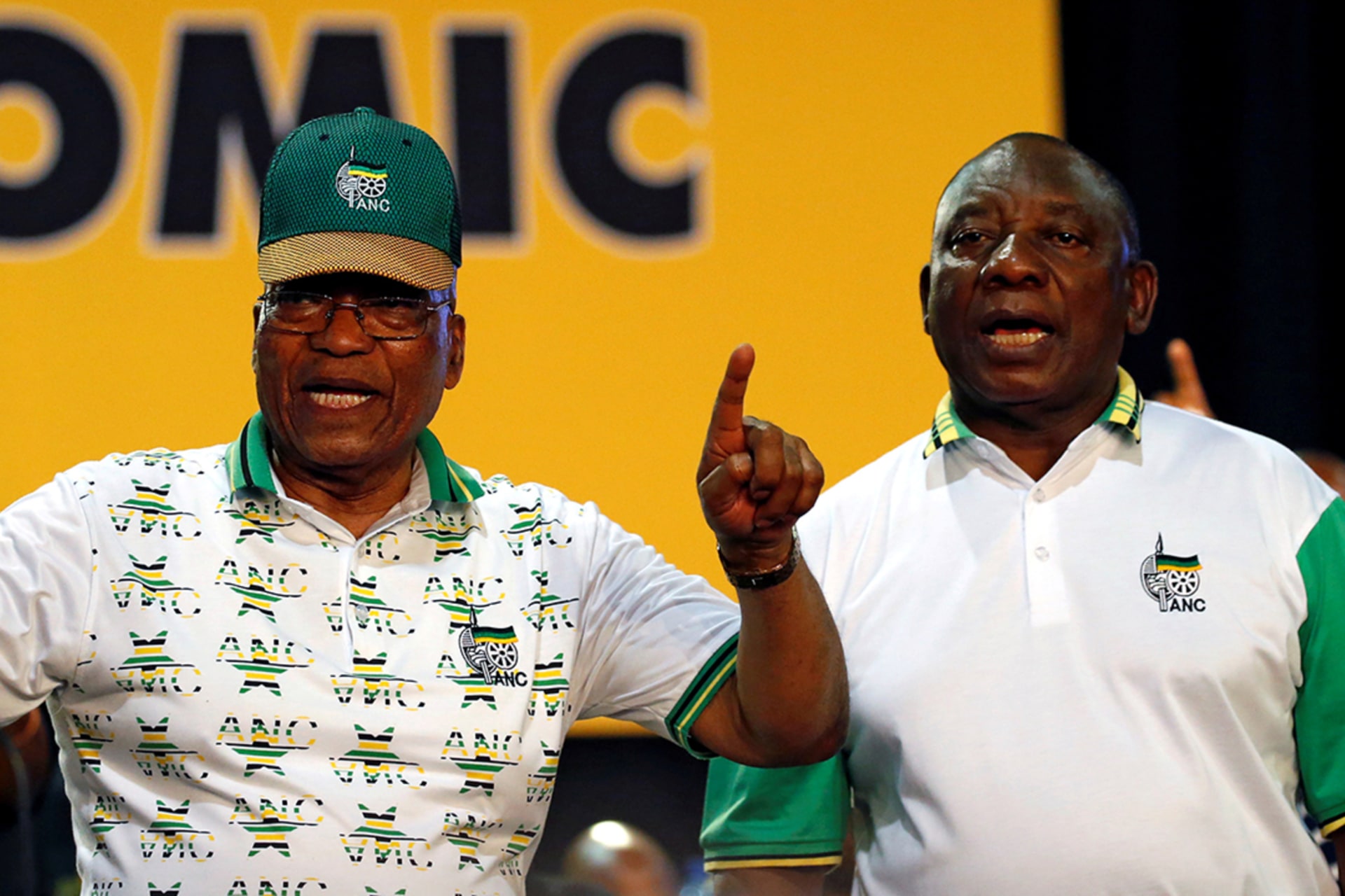 <p>South Africa’s President Jacob Zuma sings next to newly elected president of the ANC Cyril Ramaphosa during the 54th National Conference of the ruling African National Congress (ANC) in Johannesburg, South Africa December 18, 2017.</p>
