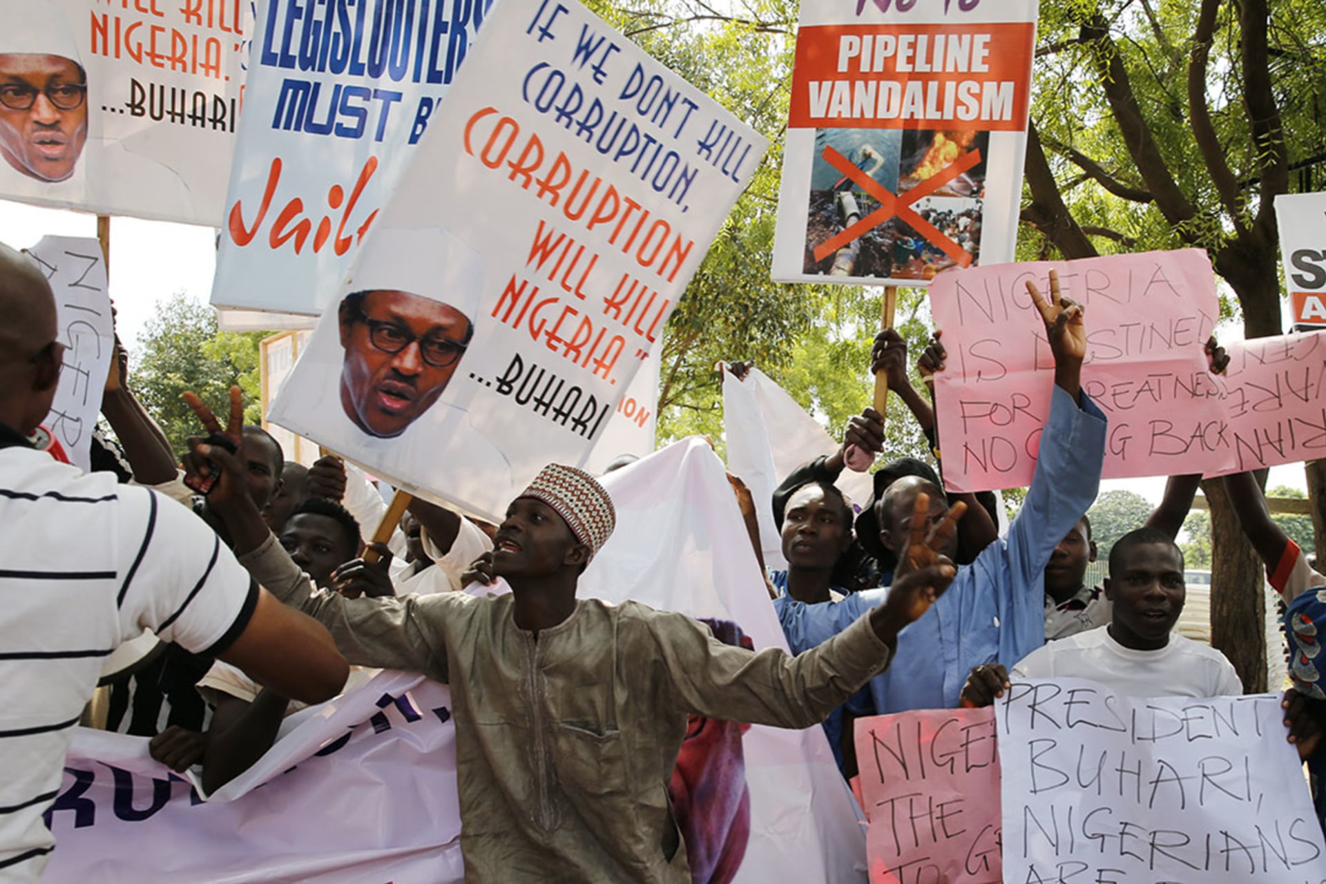 <p>President Muhammadu Buhari supporters at a solidarity rally in Abuja, Nigeria August 11, 2017.</p>