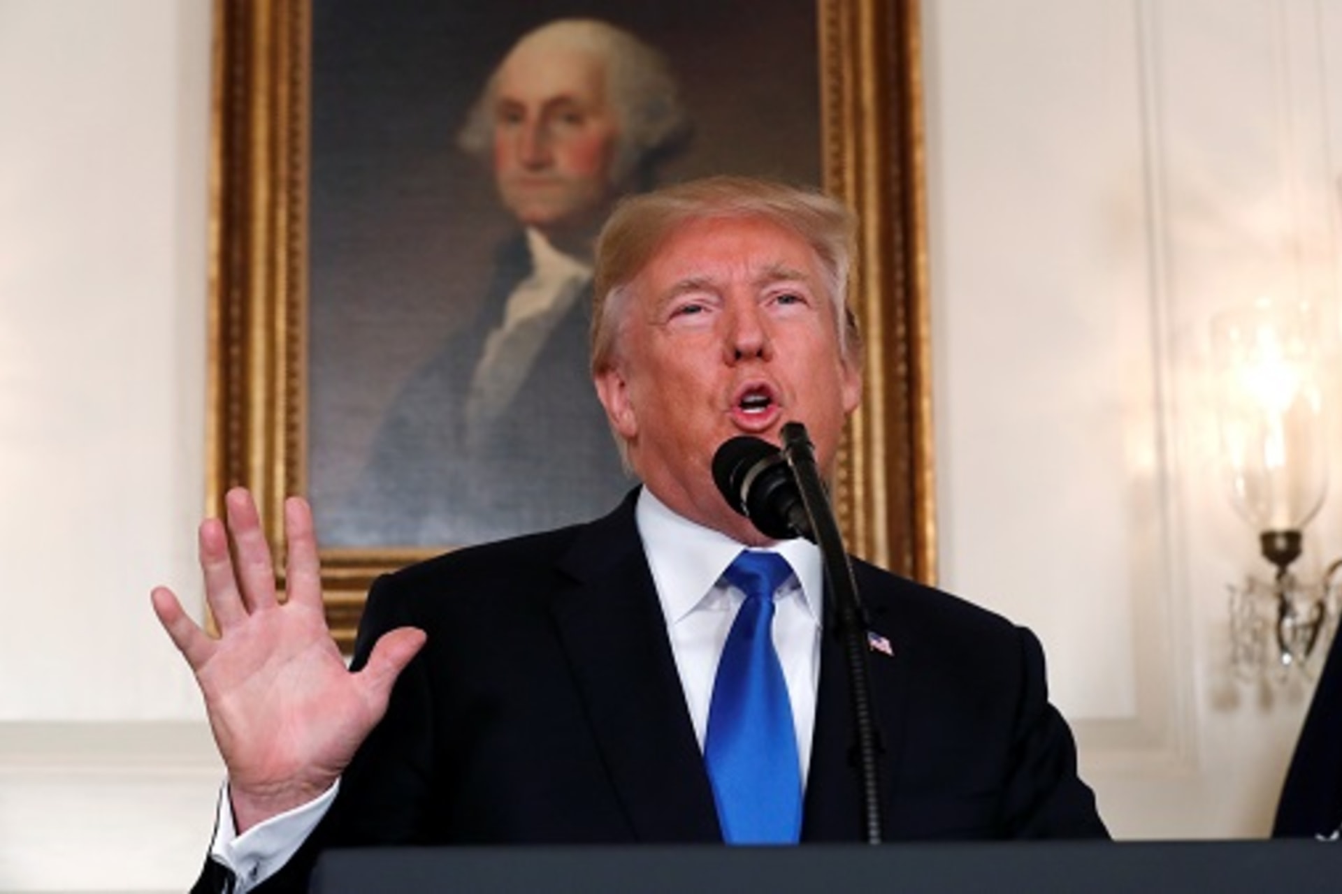 <p>President Trump speaks about the Iran nuclear deal at the White House. </p>
