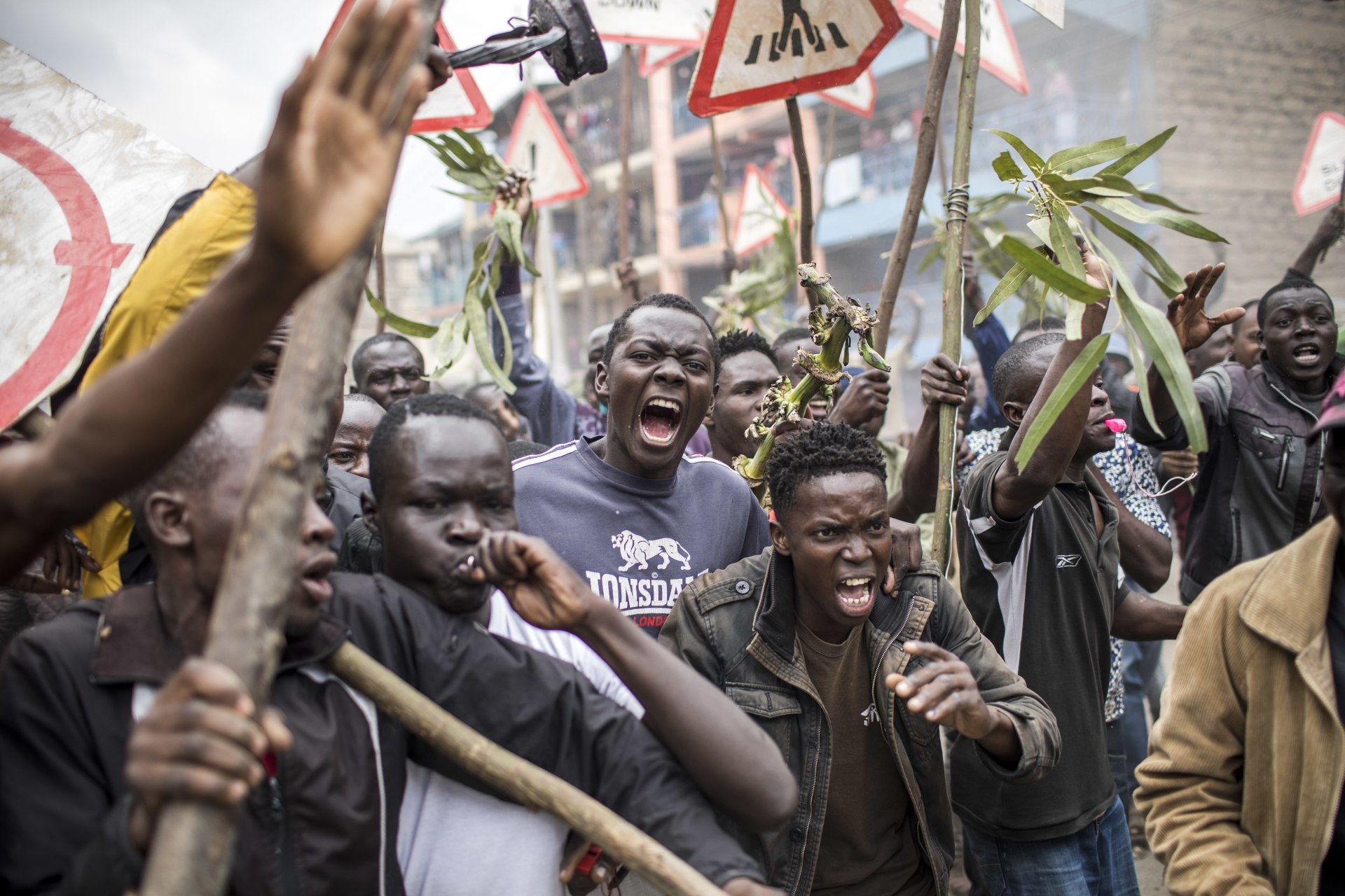 <p>Supporters of Kenya’s opposition presidential candidate Raila Odinga protest in Nairobi.</p>