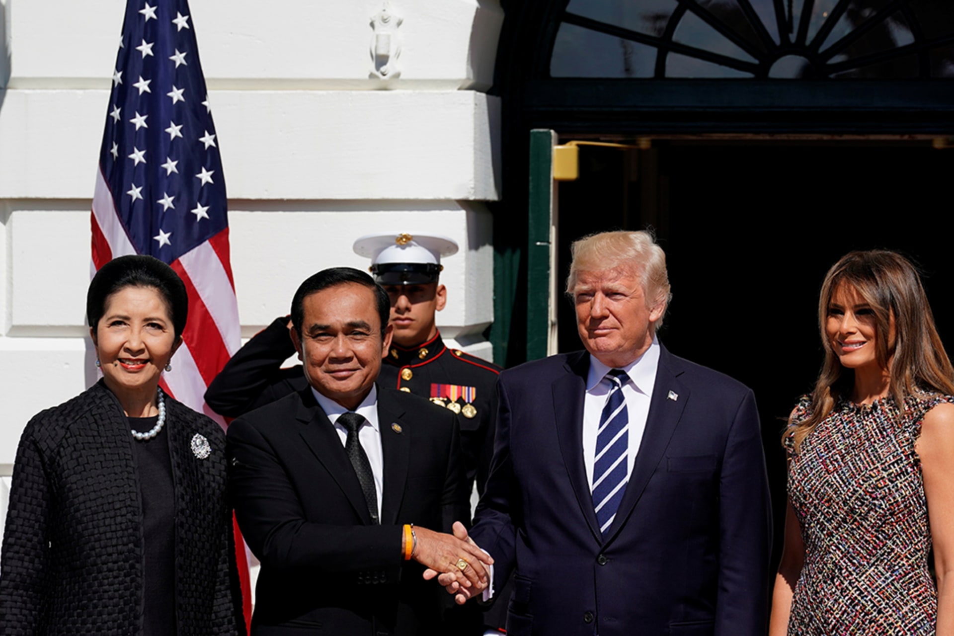 <p>Thai Prime Minister Prayuth Chan-ocha shakes hands with U.S. President Donald J. Trump in Washington, D.C., October 2, 2017.</p>