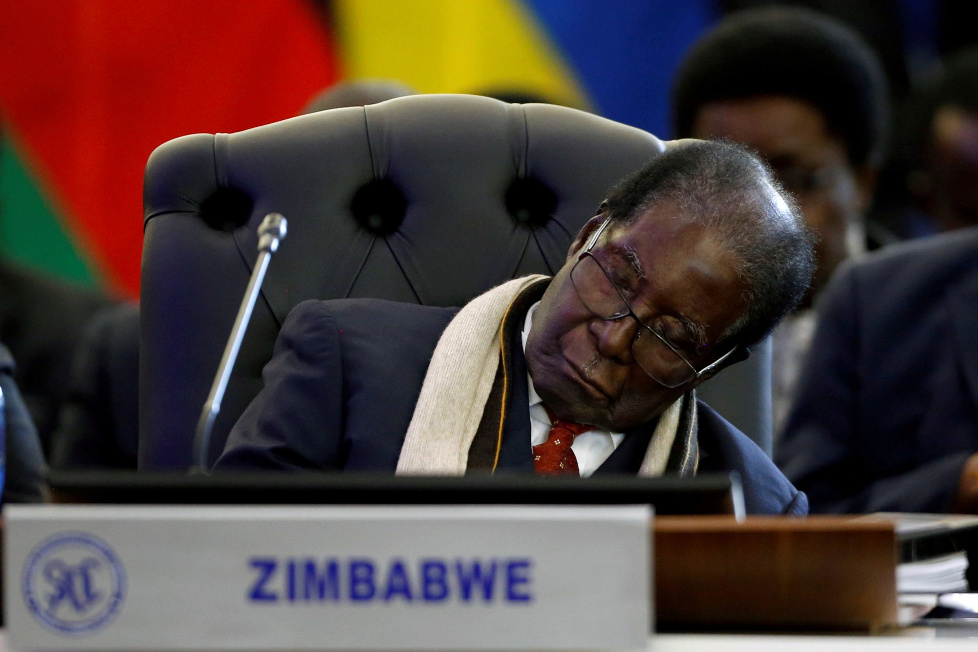 <p>Zimbabwean President Robert Mugabe takes a nap during the 37th Ordinary SADC Summit of Heads of State and Government in Pretoria, South Africa in August 2017.</p>