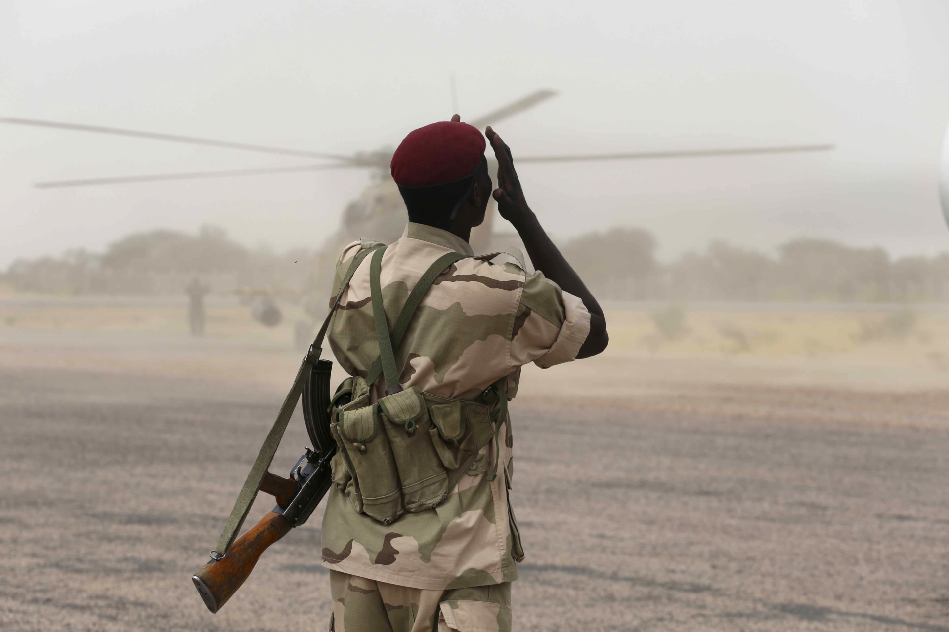 <p>A Chadian soldier soon after forces from Nigeria, Chad, Nigeria, Cameroon, and Niger retook the town of Damasak, March 18, 2015. The four nations launched an offensive to end Boko Haram’s quest to establish a caliphate in northeastern Nigeria in 2015.</p>