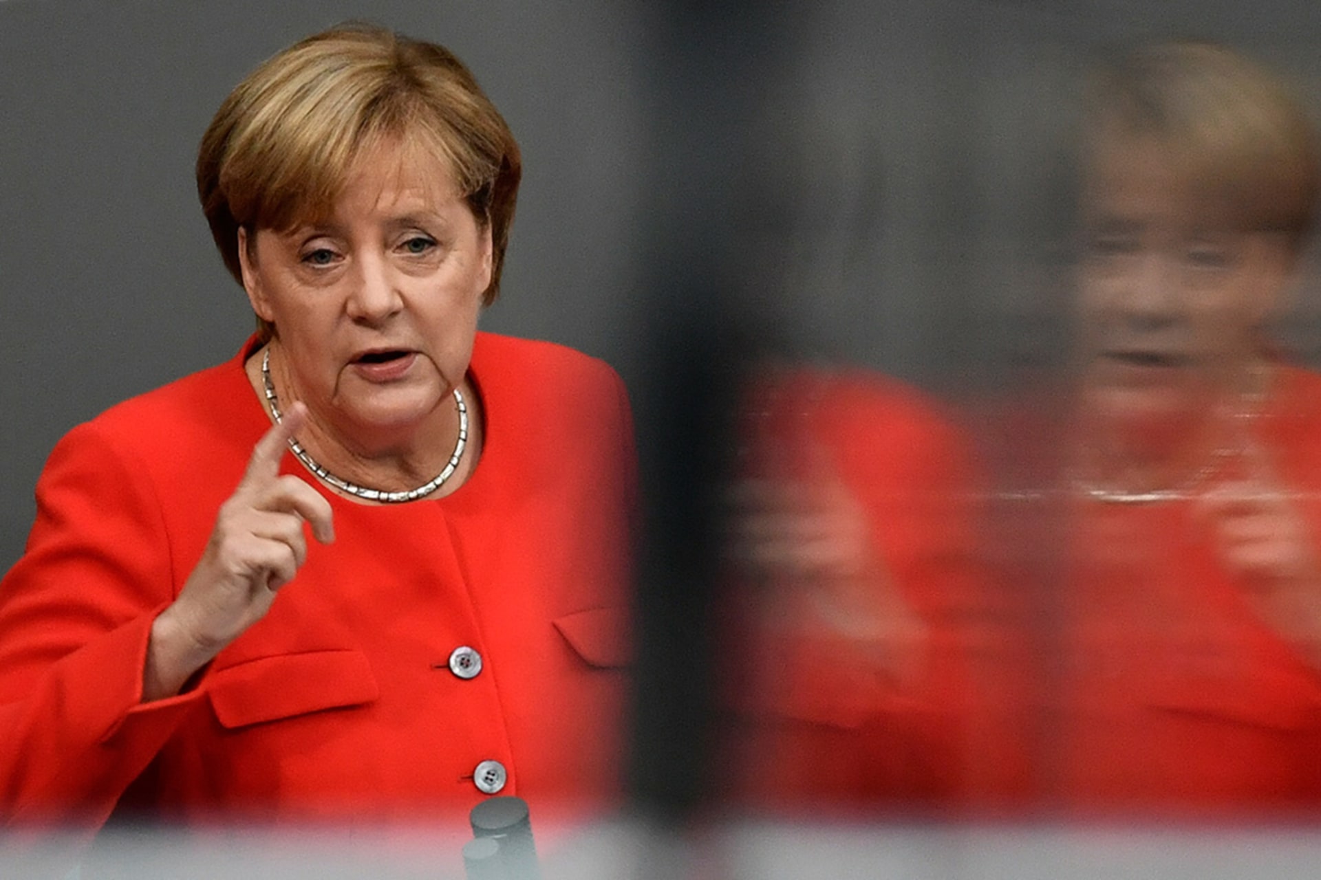 <p>Chancellor Angela Merkel speaks before Germany’s lower house of parliament in September 2017.</p>