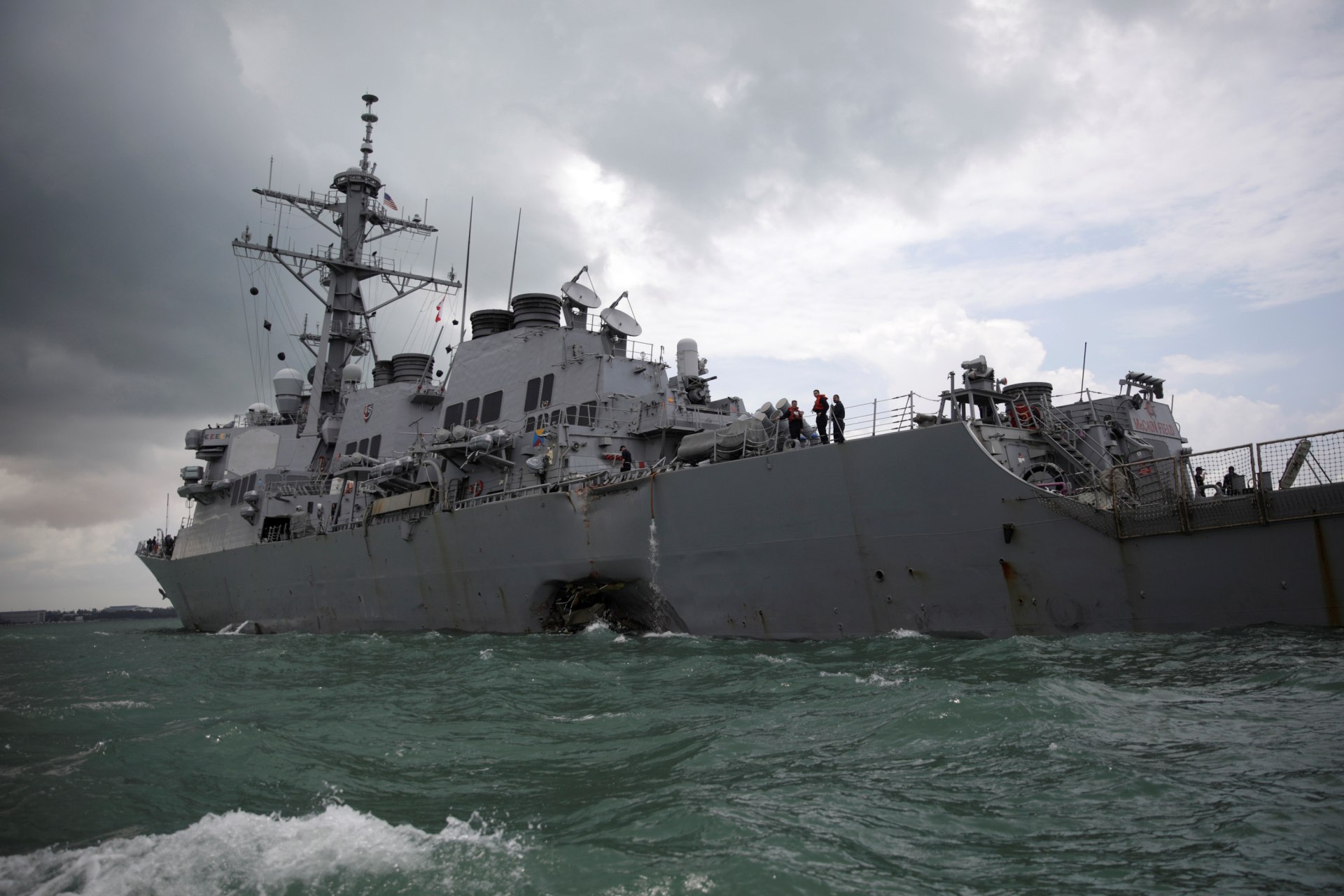 <p>The U.S. Navy guided-missile destroyer USS John S. McCain is seen after a collision. </p>
