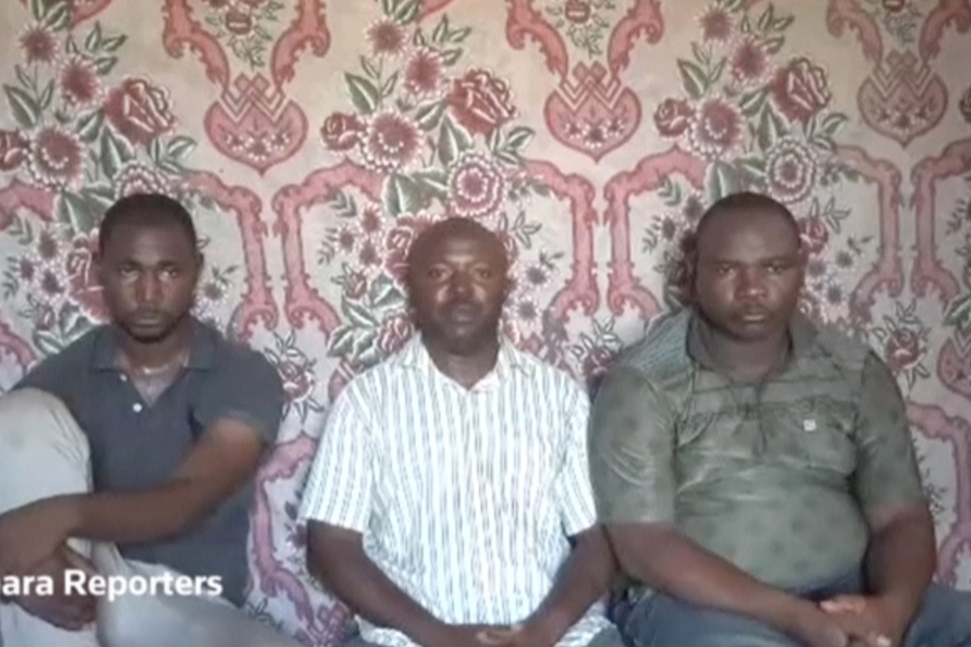 <p>Screenshot of members of an oil exploration team kidnapped by Boko Haram in northeastern Nigeria, July 29, 2017. Similar tactics have been used by militants against oil workers in the Niger Delta to the south, the current center of Nigeria’s oil industry.</p>

