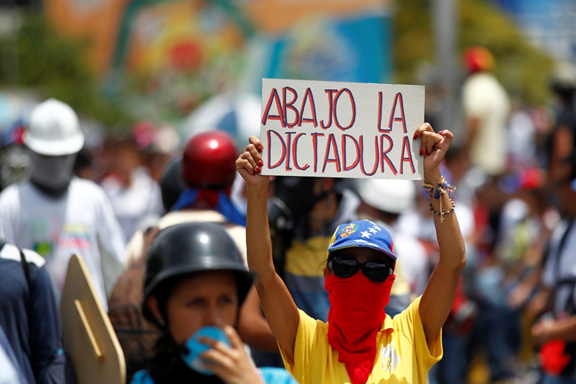 <p>A demonstrator during a rally against President Nicolas Maduro’s government in Caracas, Venezuela.</p>