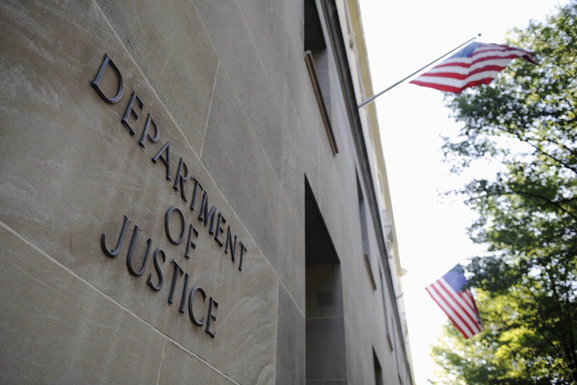 <p>The exterior of the U.S. Department of Justice headquarters building in Washington, July 14, 2009.</p>