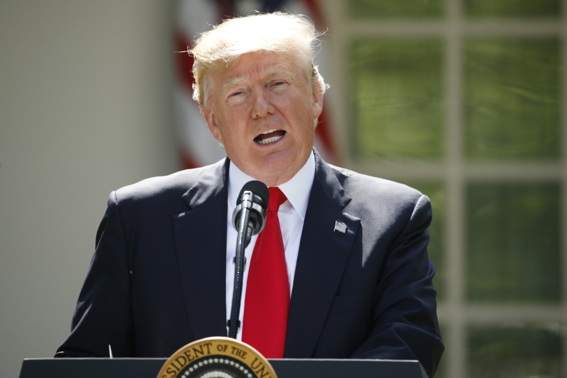 <p>U.S. President Donald Trump announces his decision that the United States will withdraw from the landmark Paris Climate Agreement, in the Rose Garden of the White House in Washington, U.S., June 1, 2017. </p>
