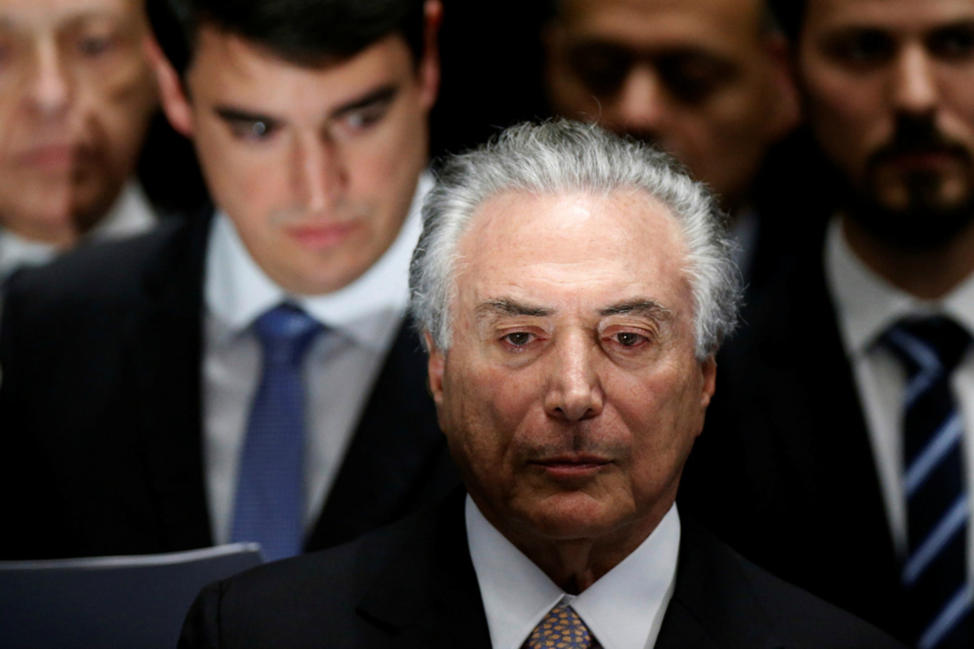 <p>Brazil’s new President Michel Temer attends the presidential inauguration ceremony after Brazil’s Senate removed President Dilma Rousseff in Brasilia, Brazil, August 31, 2016.</p>