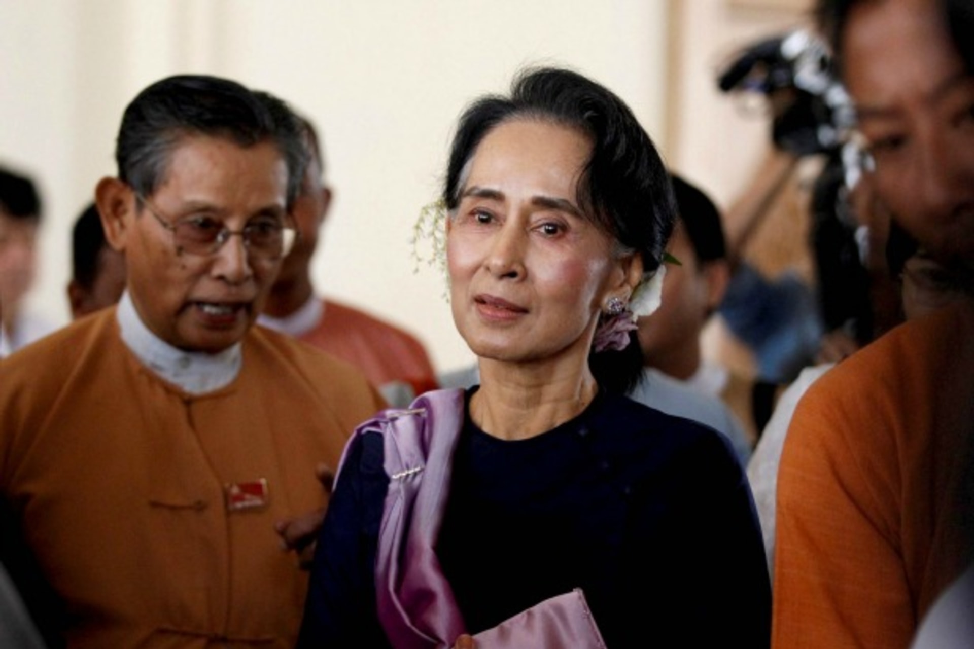 <p>Myanmar’s National League for Democracy leader Aung San Suu Kyi leaves after she attended as an observer for opening of the ne…parliament to choose the first democratically elected government since the military took power in 1962 (Reuters/Soe Zeya Tun).</p>