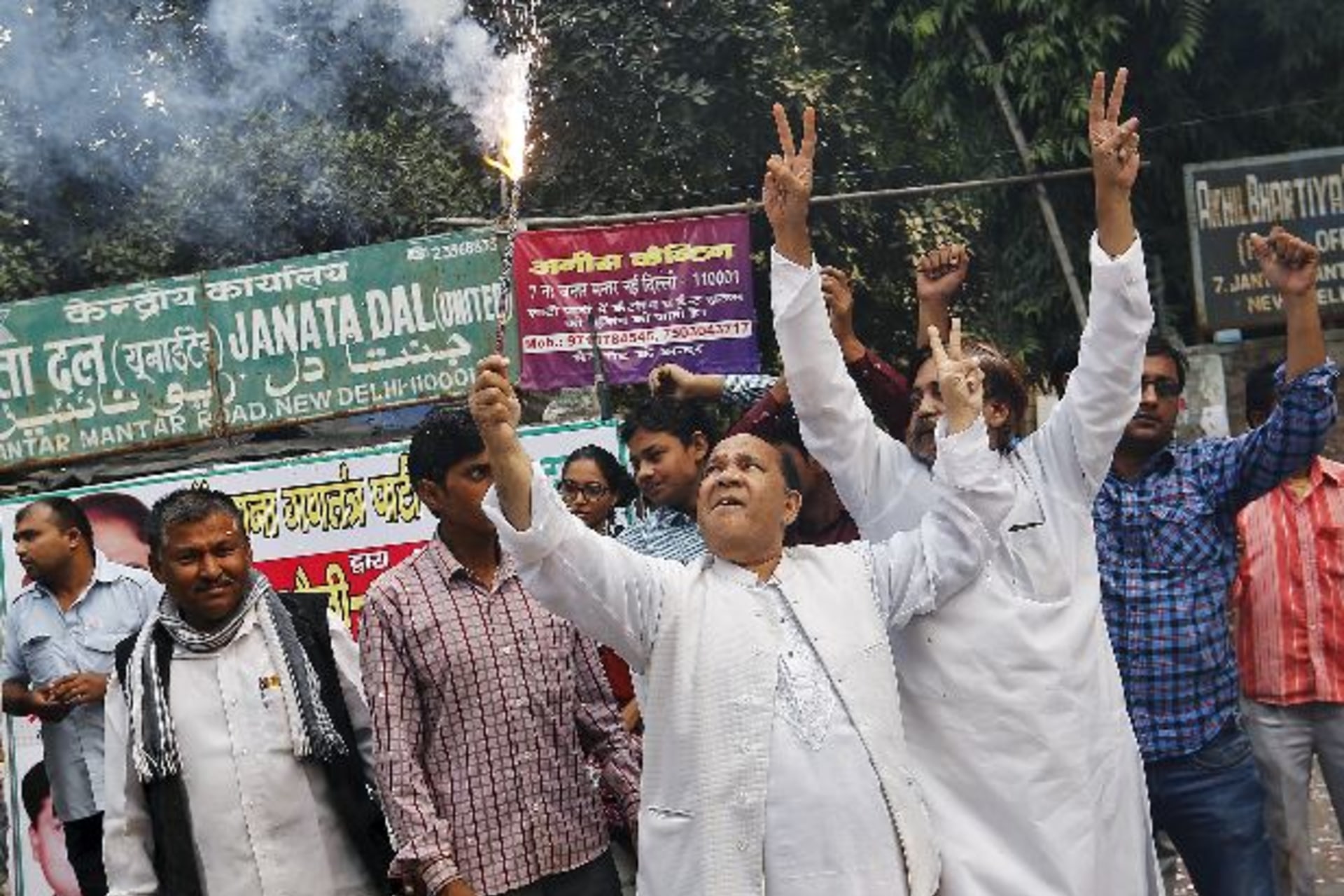 <p>Supporters of Janata Dal (United) celebrate after learning the initial results outside the party office in New Delhi, India, N…sh his standing with foreign leaders amid concern he may not win a second term as prime minister (Reuters/Anindito Mukherjee).</p>
