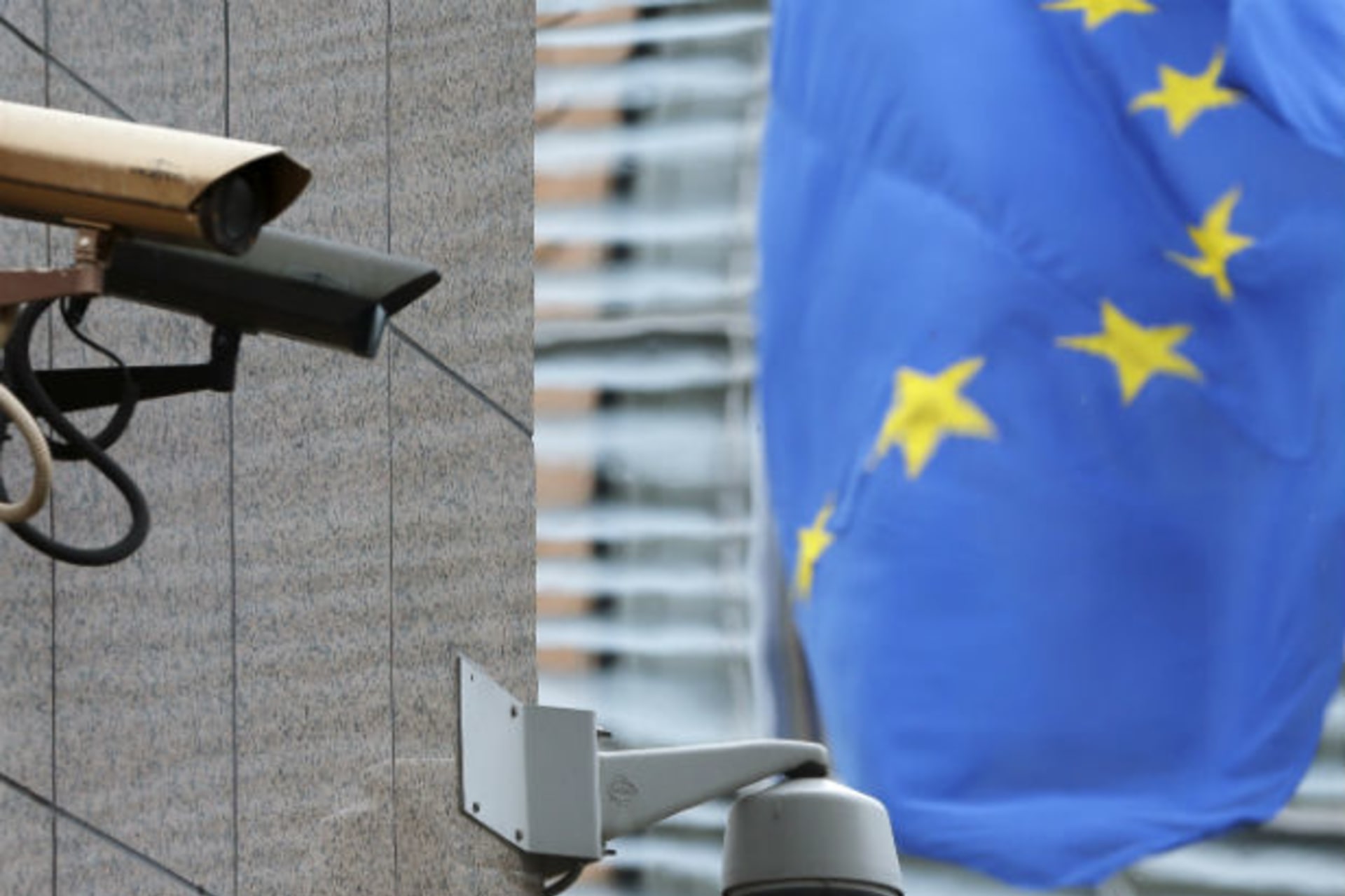<p>Security cameras near the main entrance of the European Union Council building in Brussels (Francois Lenoir/Courtesy Reuters)</p>
