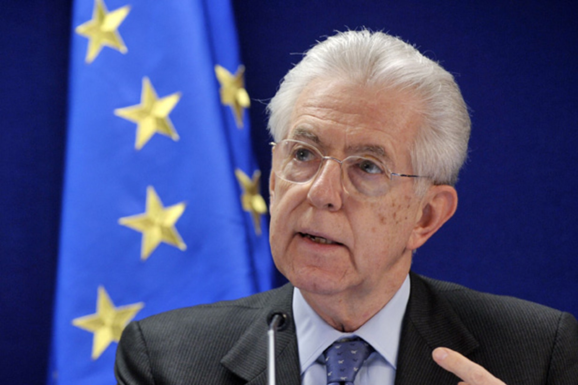 <p>Outgoing Italian prime minister Mario Monti speaks during a news conference at a European Union leaders summit to discuss the EU’s long-term budget on February 8, 2013 (Eric Vidal/Courtesy Reuters).</p>