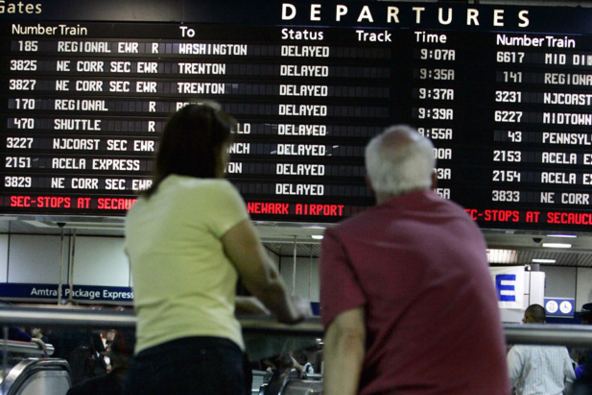 <p>Passengers wait for a train at New York’s Penn Station. (Shannon Stapleton/Courtesy Reuters)</p>