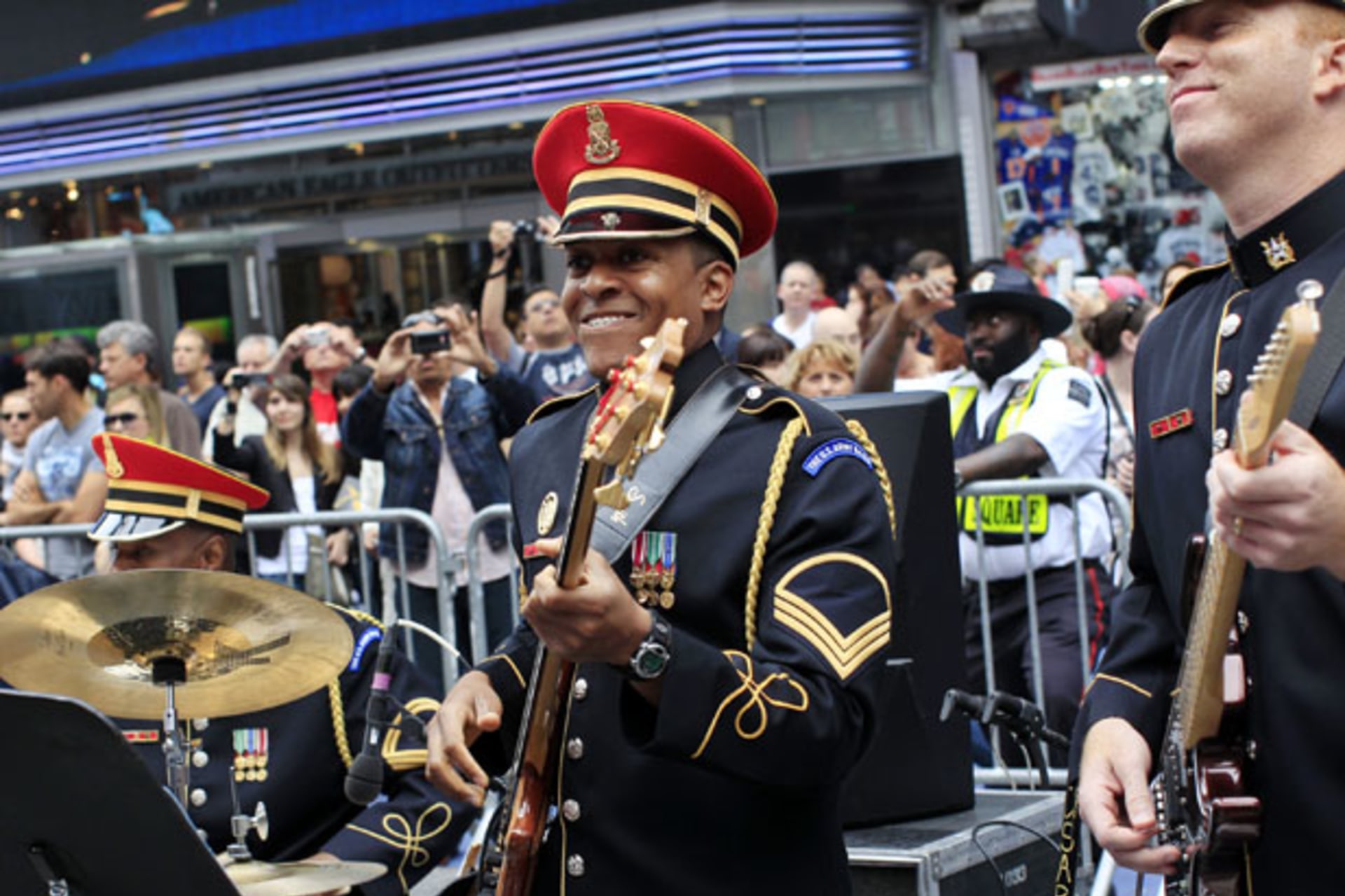 <p>Members of the U.S. Army Band perform during the Army’s birthday celebration at Times Square on June 14, 2012 (Shannon Stapleton/Courtesy Reuters).</p>
