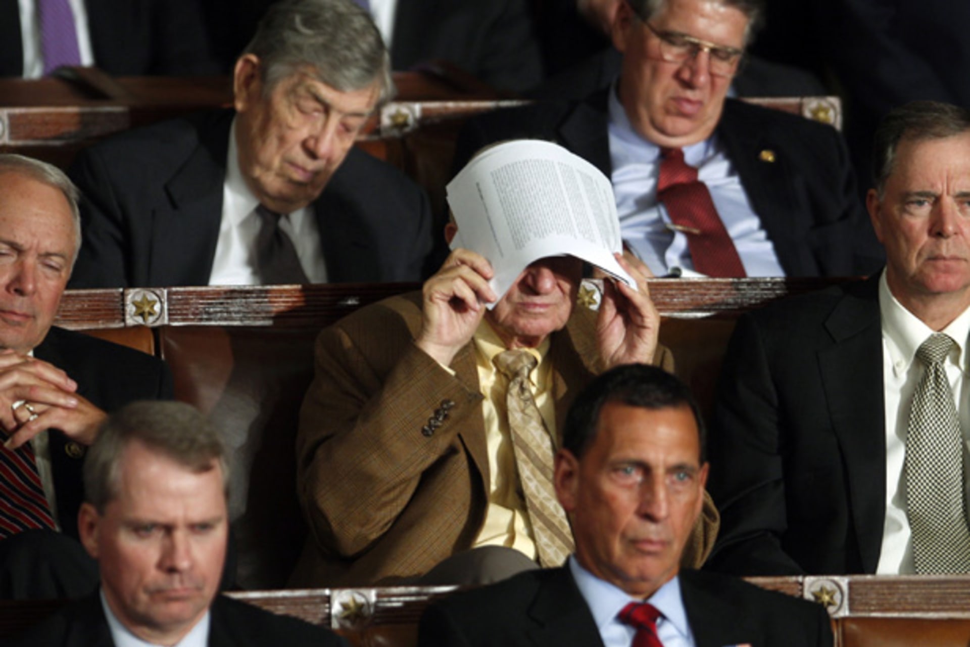 <p>Congressional Republicans listen to President Obama address a joint session of the Congress on Capitol Hill (Jim Young/Courtesy Reuters).</p>
