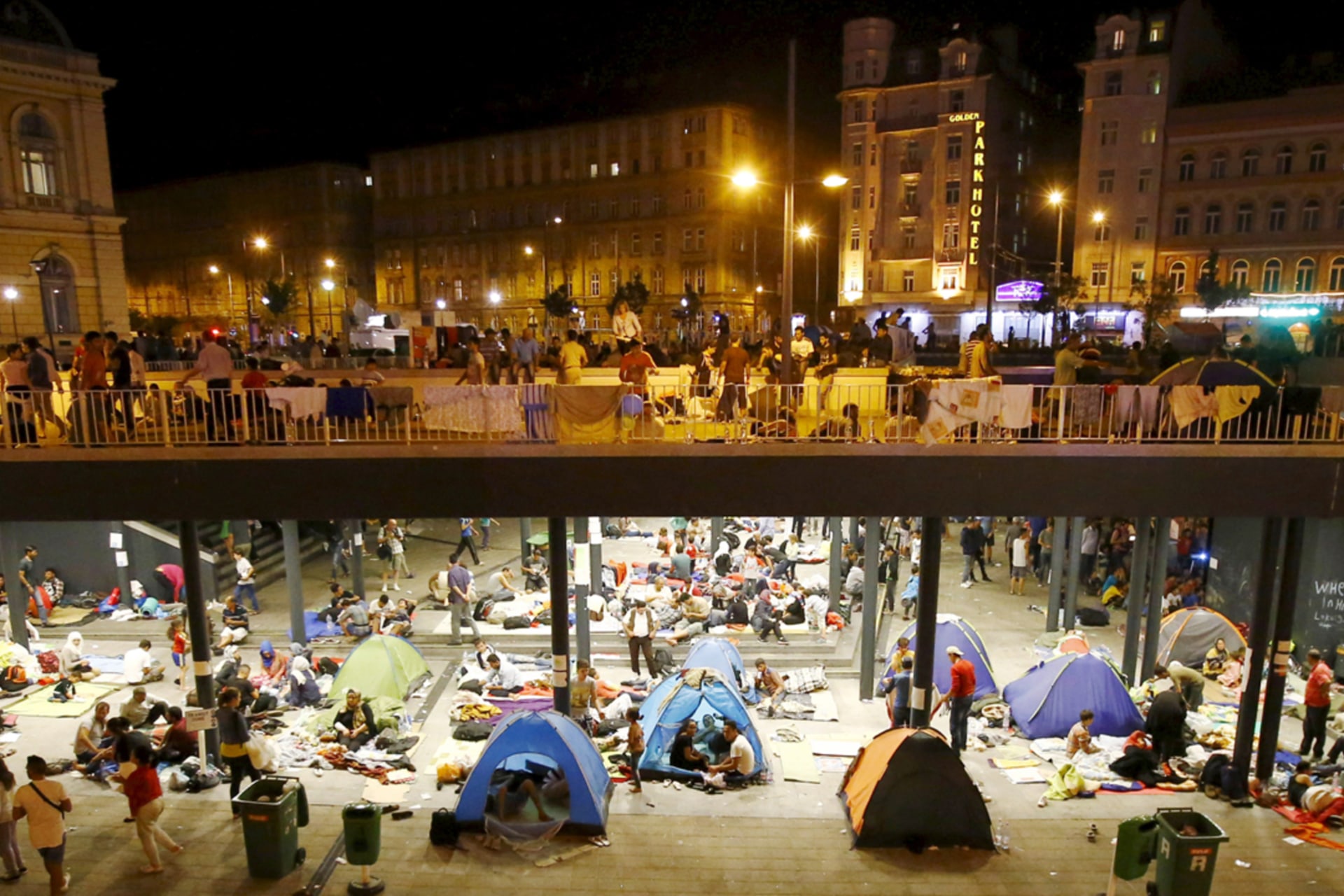 <p>Migrants are seen at a makeshift camp in an underground station in front of the Keleti railway station in Budapest, Hungary.</p>