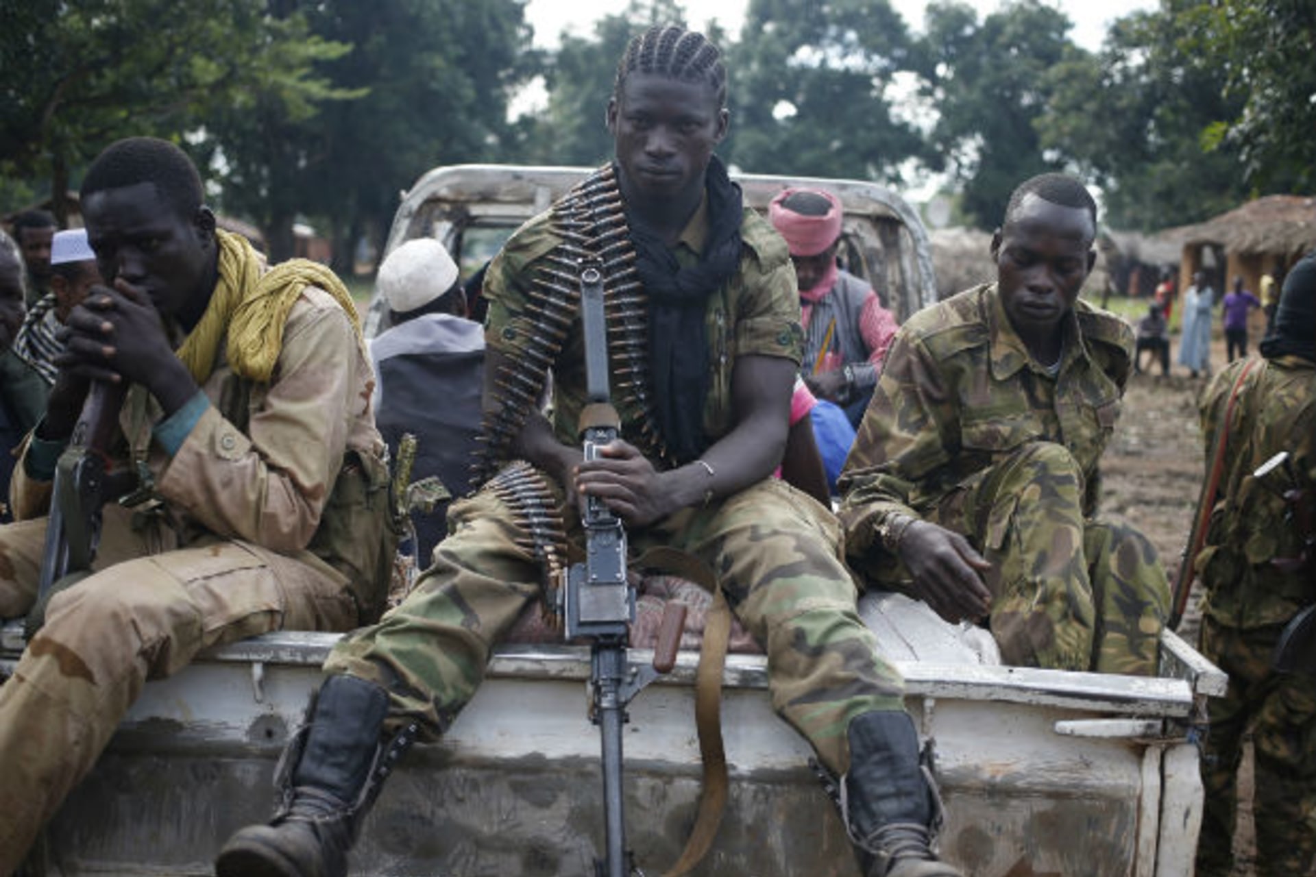 Seleka fighters take a break as they sit on a pick-up truck in the town of Goya, June 11, 2014. (Goran Tomasevic/Courtesy Reuters)