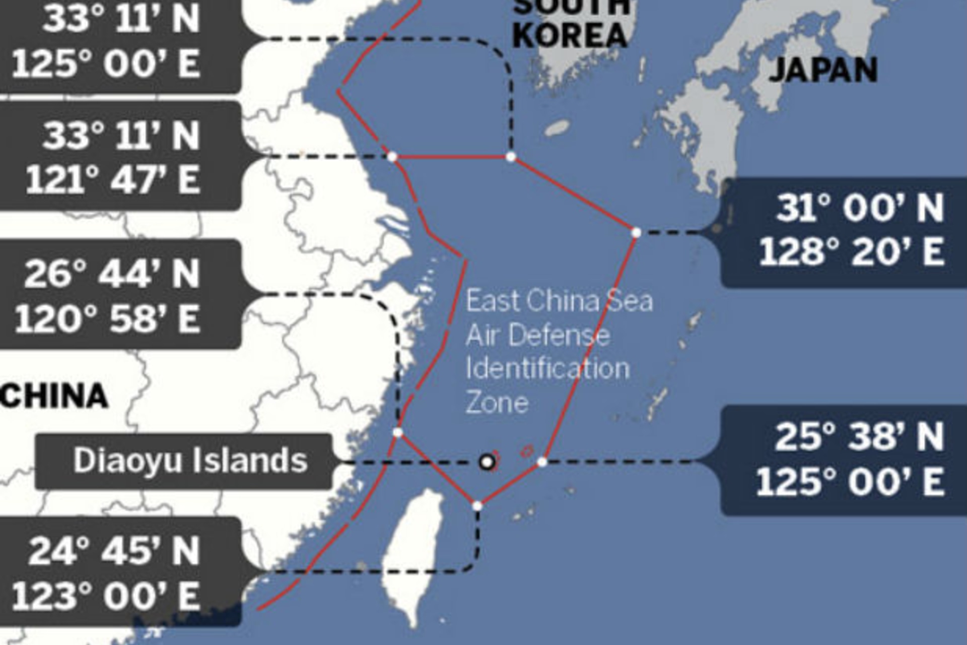 <p>China announces new Air Defense Identification Zone across the East China Sea November 23, 2013 (Courtesy China’s Ministry of National Defense).</p>