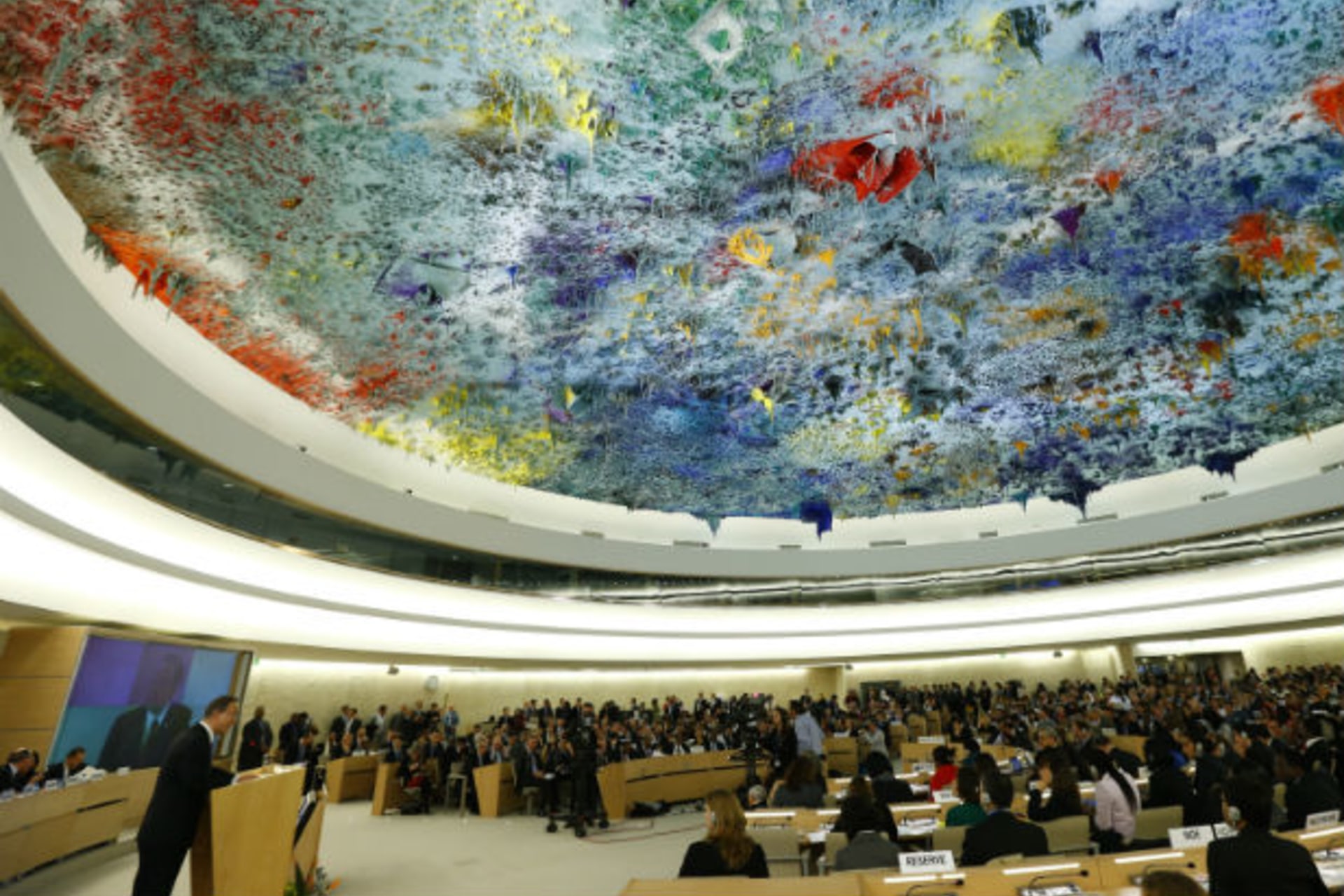 <p>United Nations Secretary-General Ban Ki-moon addresses the Human Rights Council in Geneva on March 3, 2014.</p>
