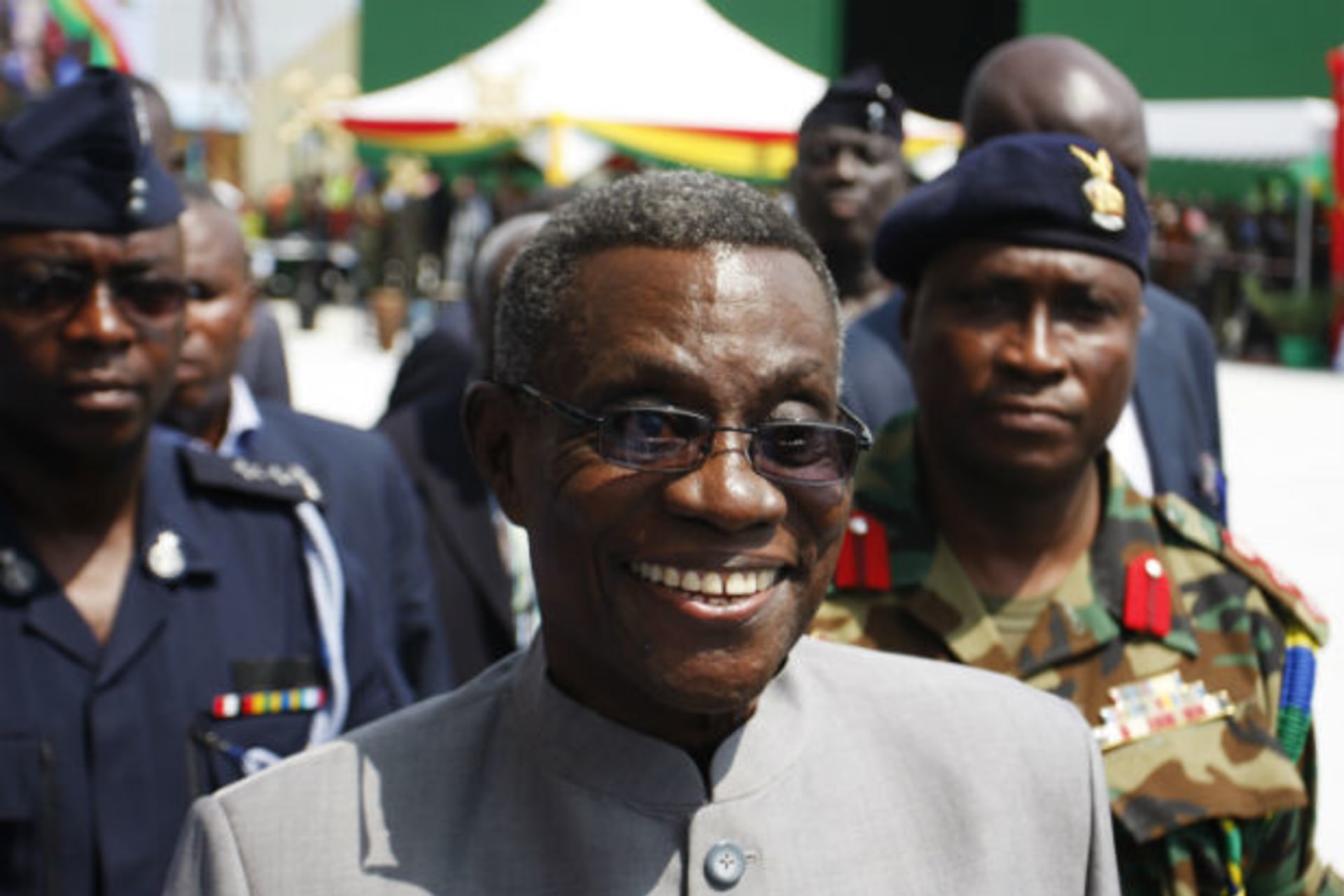 Ghanaian President John Atta Mills attends a ceremony marking the first flow of oil from the Jubilee offshore oil field, at Takoradi, Ghana, December 15, 2010.