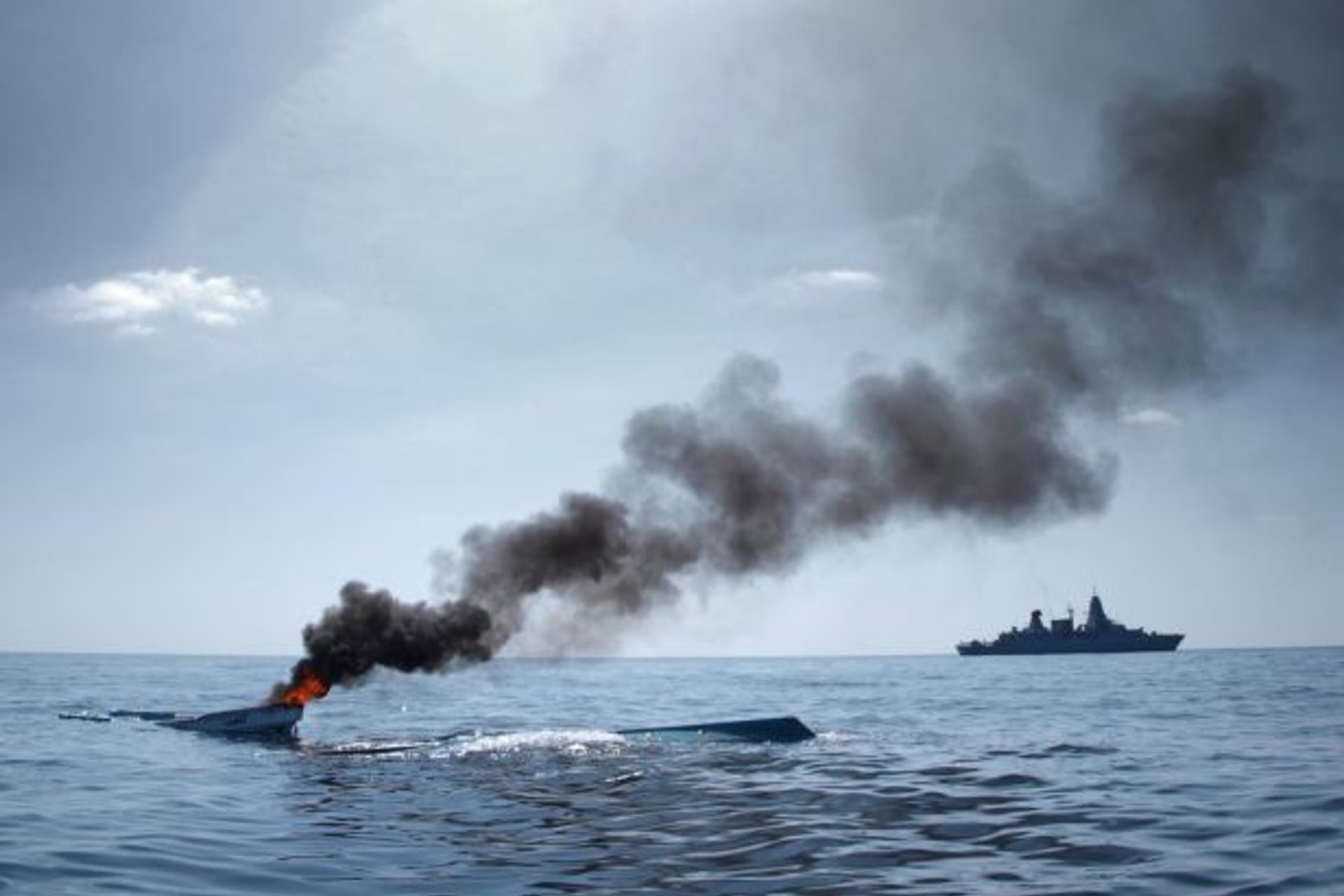 <p>German forces patrol after destroying two boats off the coast of Somalia (Handout/Courtesy Reuters).</p>

