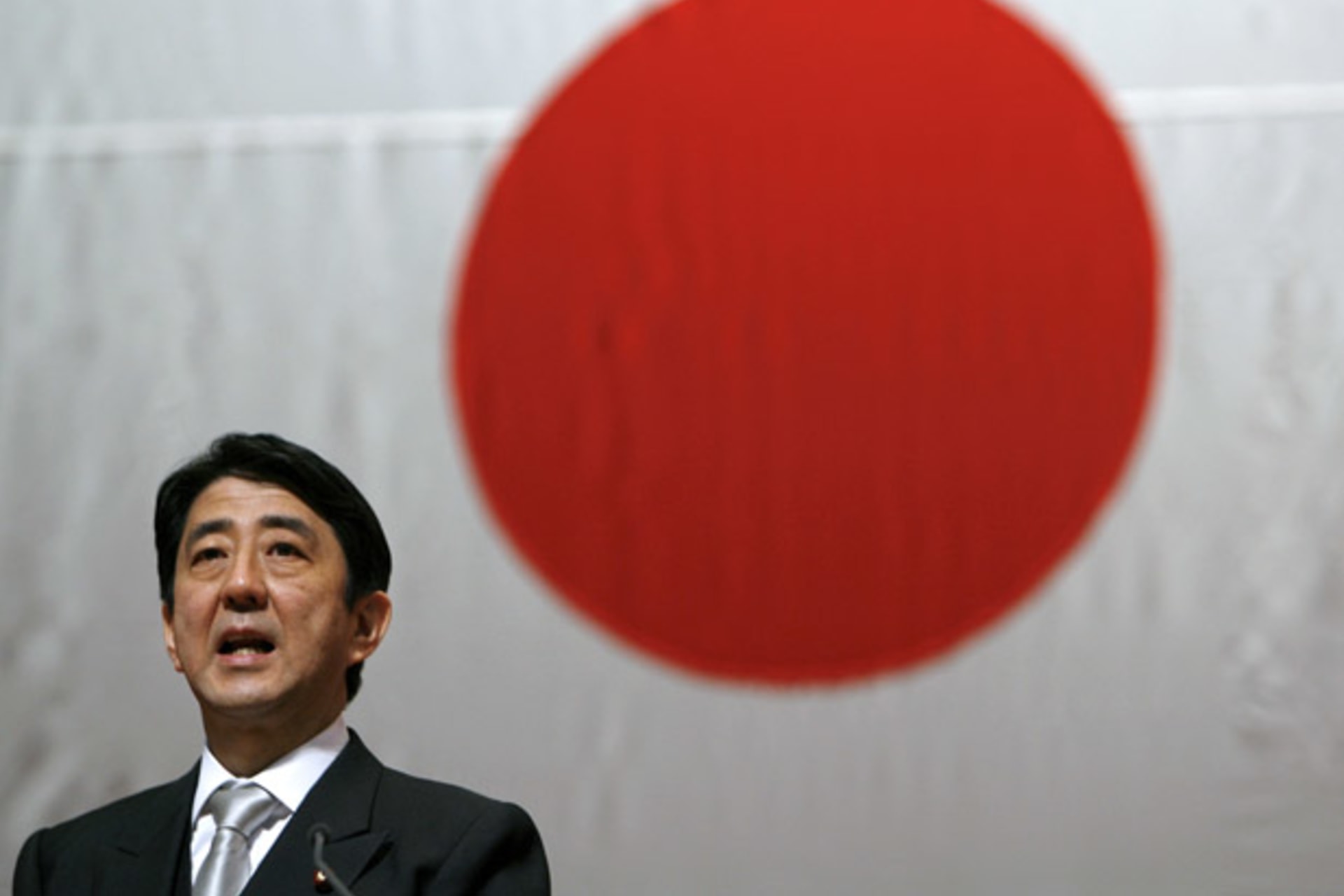 <p>Japanese prime minister Shinzo Abe addresses cadets during a graduation ceremony at the National Defense Academy of Japan (Kiyoshi Ota/Courtesy Reuters).</p>
