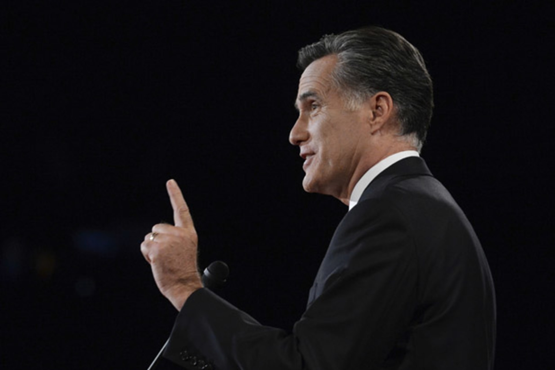 <p>Mitt Romney speaks during the first presidential debate in Denver on October 3. (Michael Reynolds/courtesy Reuters)</p>
