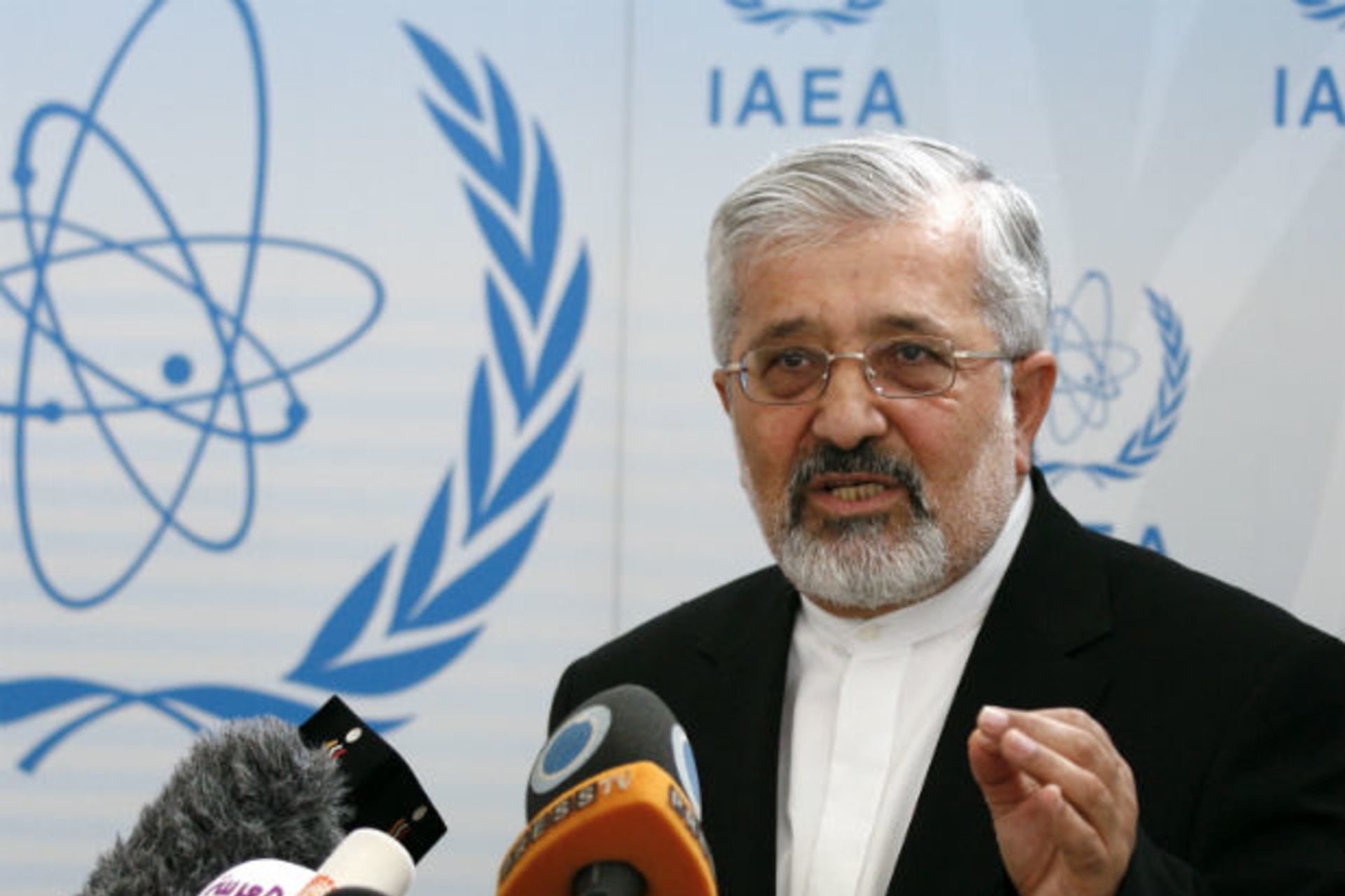 Iran's International Atomic Energy Agency ambassador Ali Asghar Soltanieh reacts as he addresses a news conference during a board of governors meeting at the United Nations headquarters (Herwig Prammer/Courtesy Reuters).