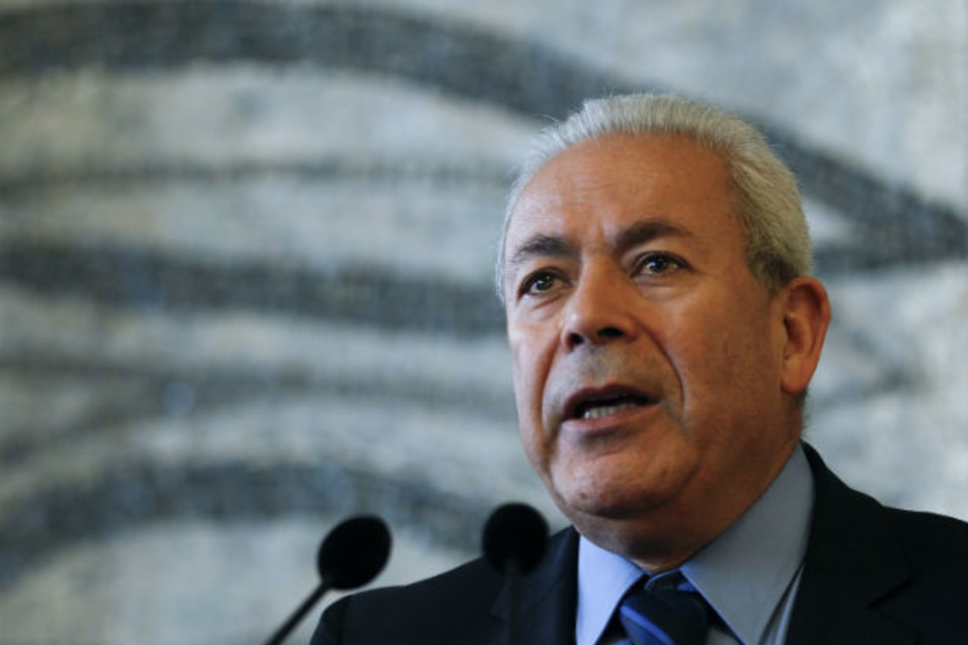 Burhan Ghalioun, head of the opposition Syrian National Council, speaks during a news conference with Italy's foreign minister Giulio Terzi di Sant'Agata at the end of their meeting in Rome on May 13, 2012 (Alessandro Bianchi/Courtesy Reuters)