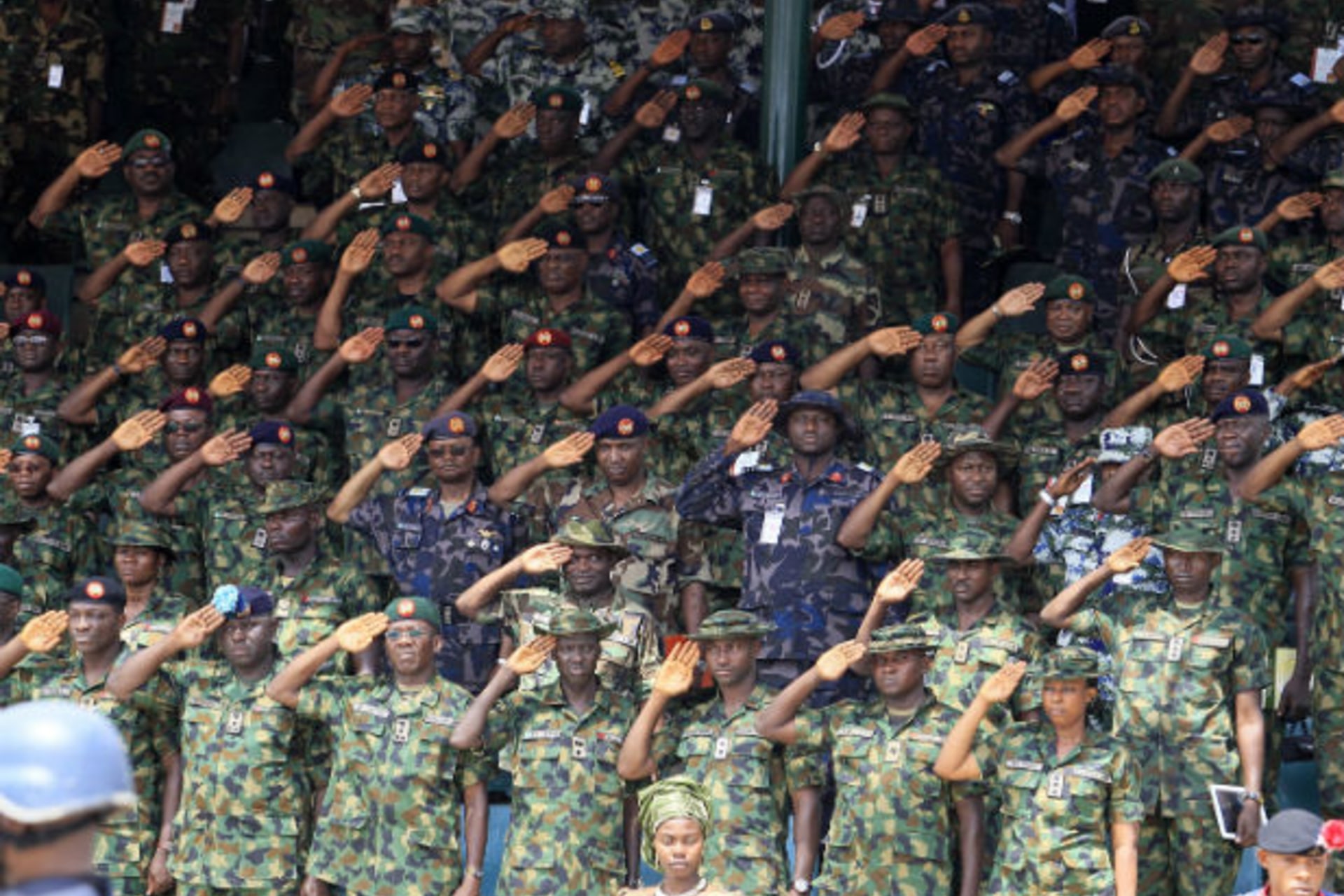 Commanding officers salute during a parade for the Nigeria Army's 150th anniversary celebration in Abuja, July 6, 2013. (Afolabi Sotunde/Courtesy Reuters)