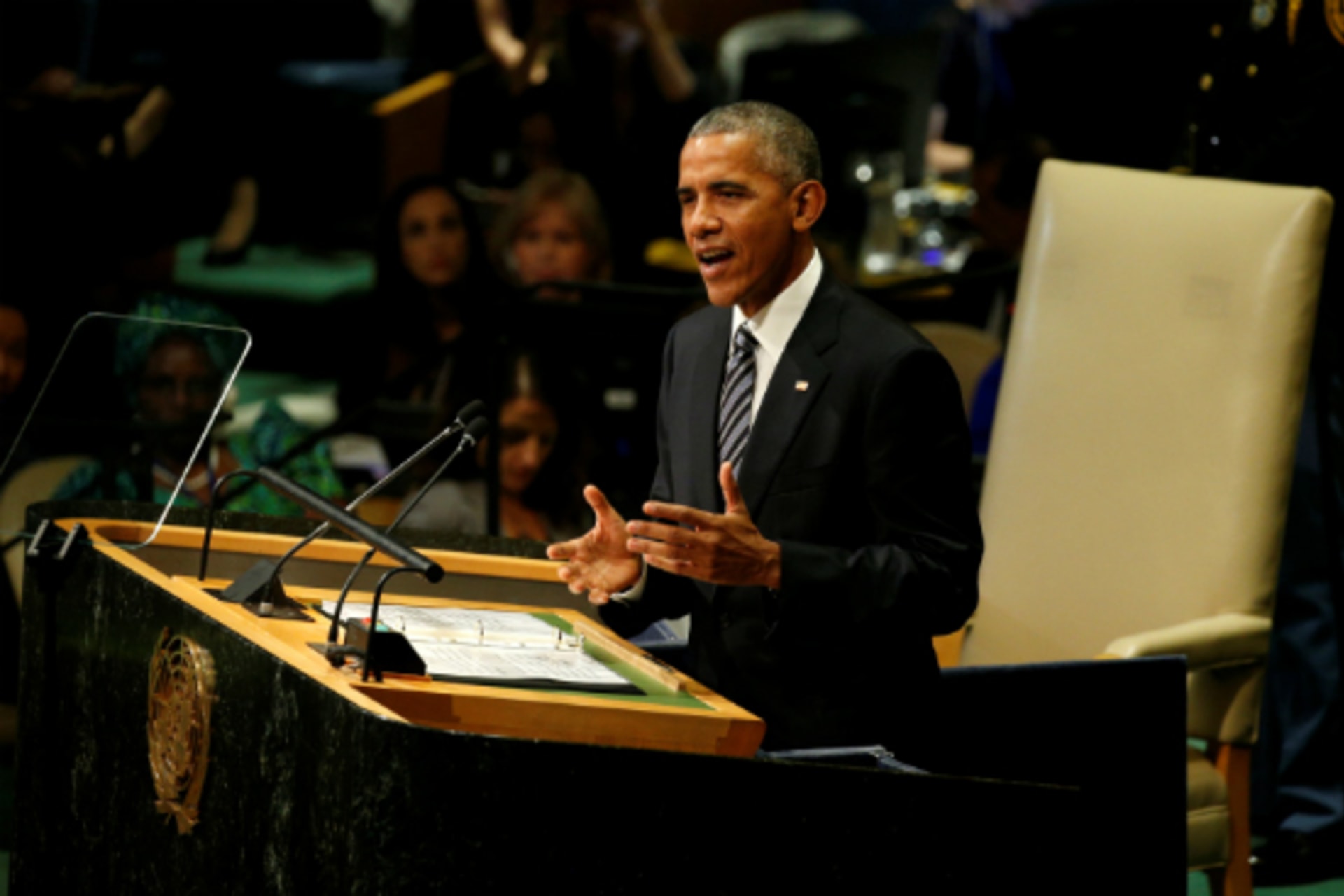 <p>U.S. President Barack Obama addresses the United Nations General Assembly in New York September 20, 2016 (Kevin Lamarque/Reuters).</p>
