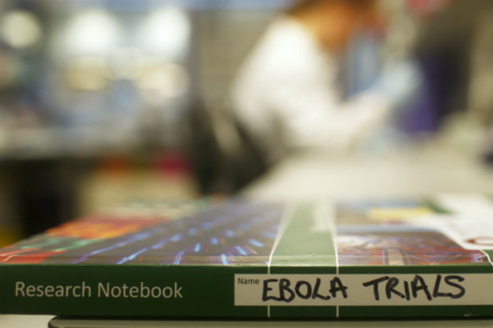 <p>An Ebola trials notebook is seen in a laboratory during trials for an Ebola vaccine at the Jenner Institute in Oxford, England, on January 16, 2015.</p>
