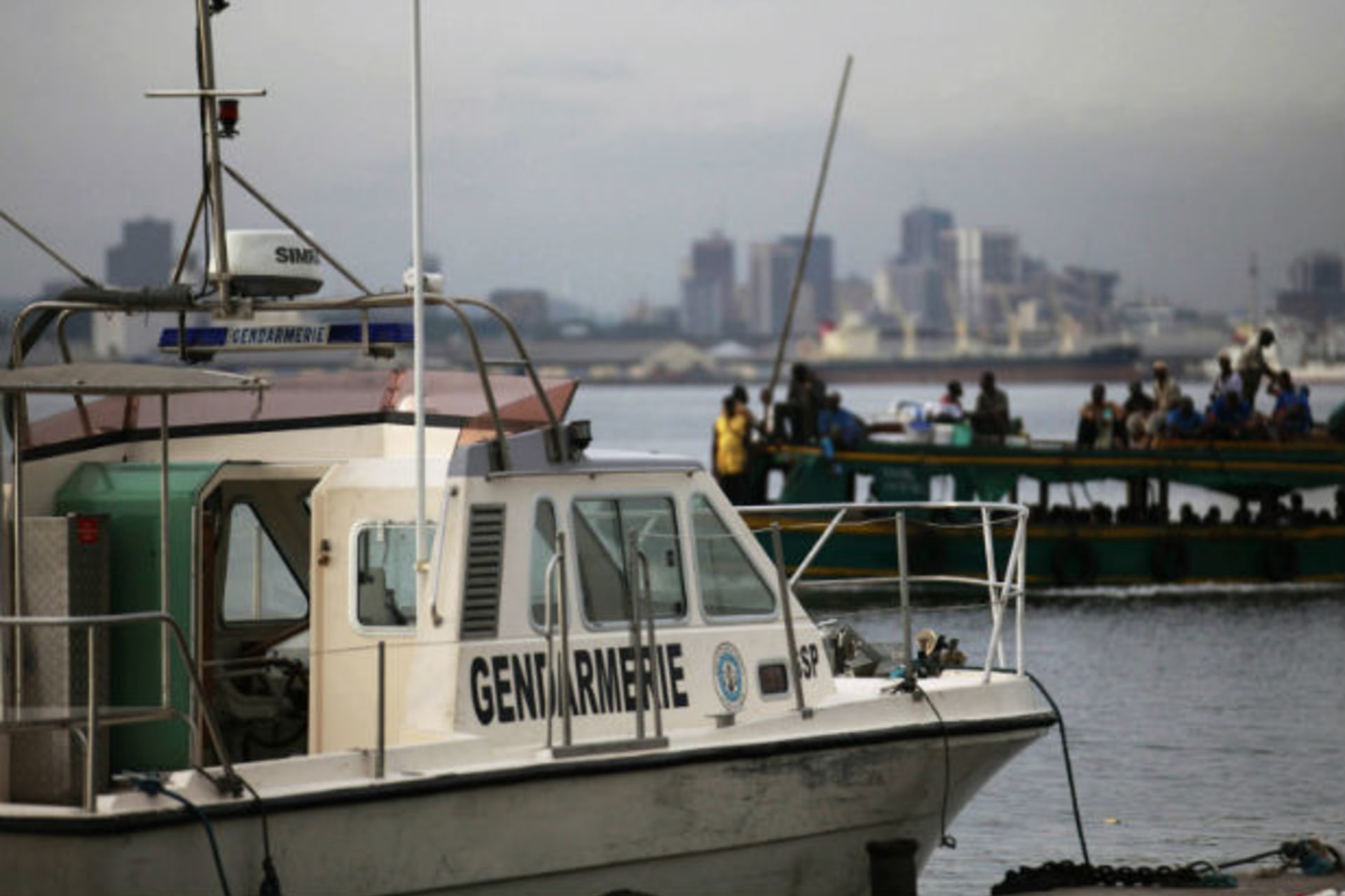 An Ivory Coast gendarmerie boat is seen at the port of Abidjan, April 23, 2013.