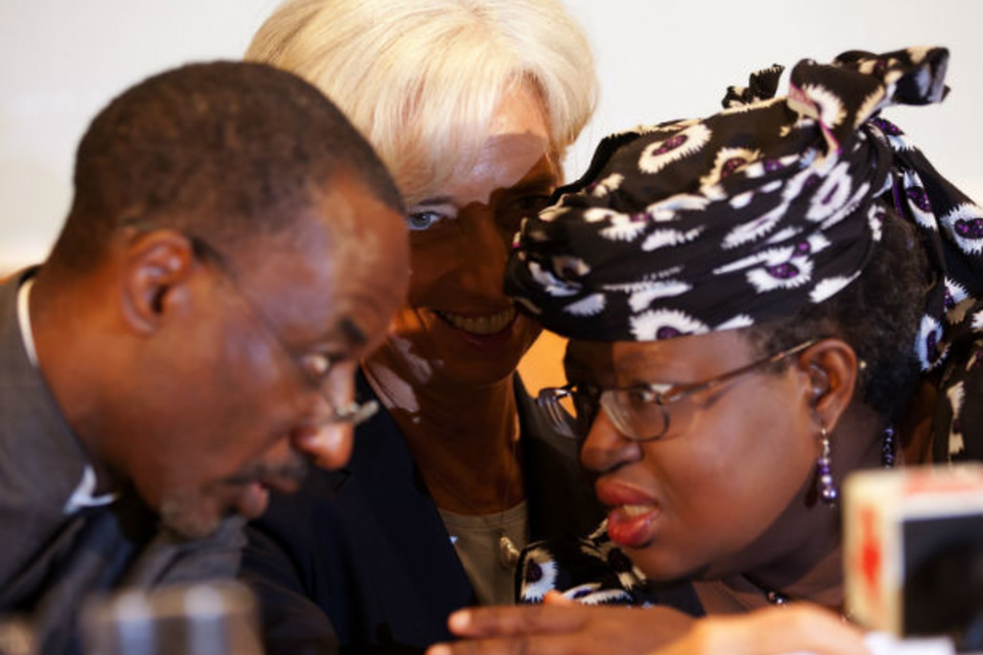 IMF Managing Director Lagarde holds joint news conference with Nigeria's Sanusi and Okonjo-Iweala in Lagos 20/12/2011.
