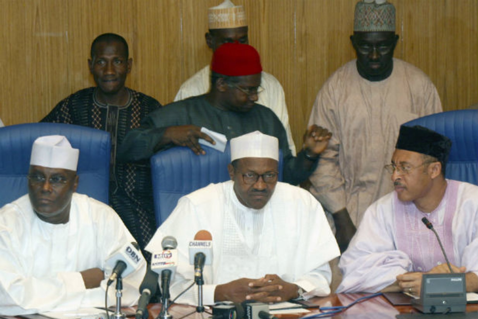 Nigerian Vice President Abubakar, Buhari and Otomi are seen during the meeting of the oppositions' presidential candidates in Abuja 19/04/2007.
