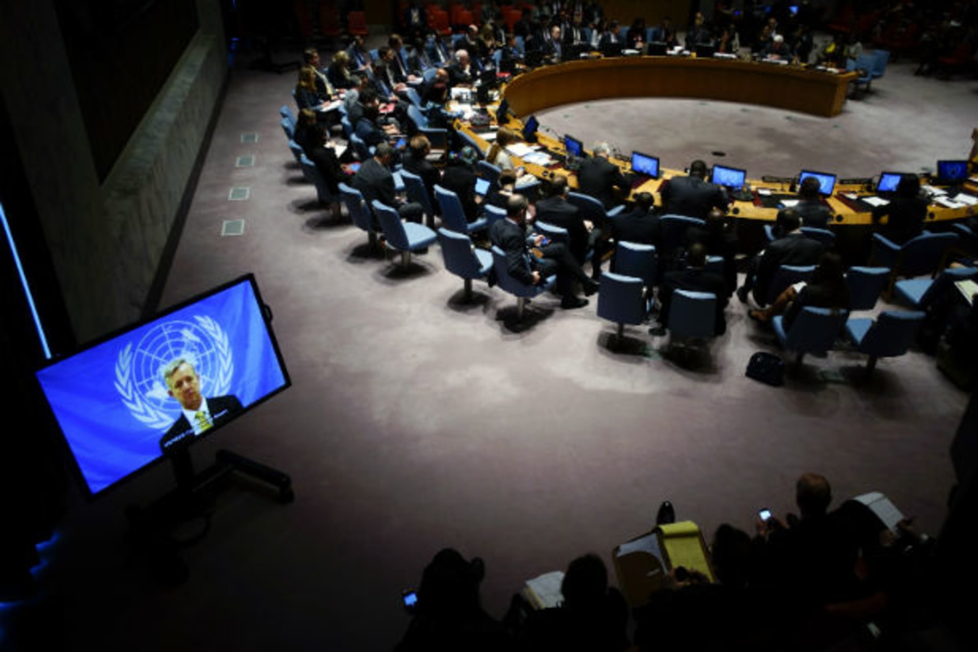 <p>A view of the United Nations Security Council during a meeting on the Ebola crisis in October 2014.</p>
