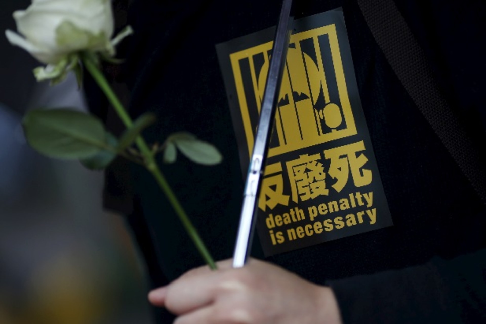 <p>A pro-death penalty supporter holds a white rose during a rally in front of Presidential Office in Taipei, Taiwan, April 10, 2016. REUTERS/Tyrone Siu</p>

