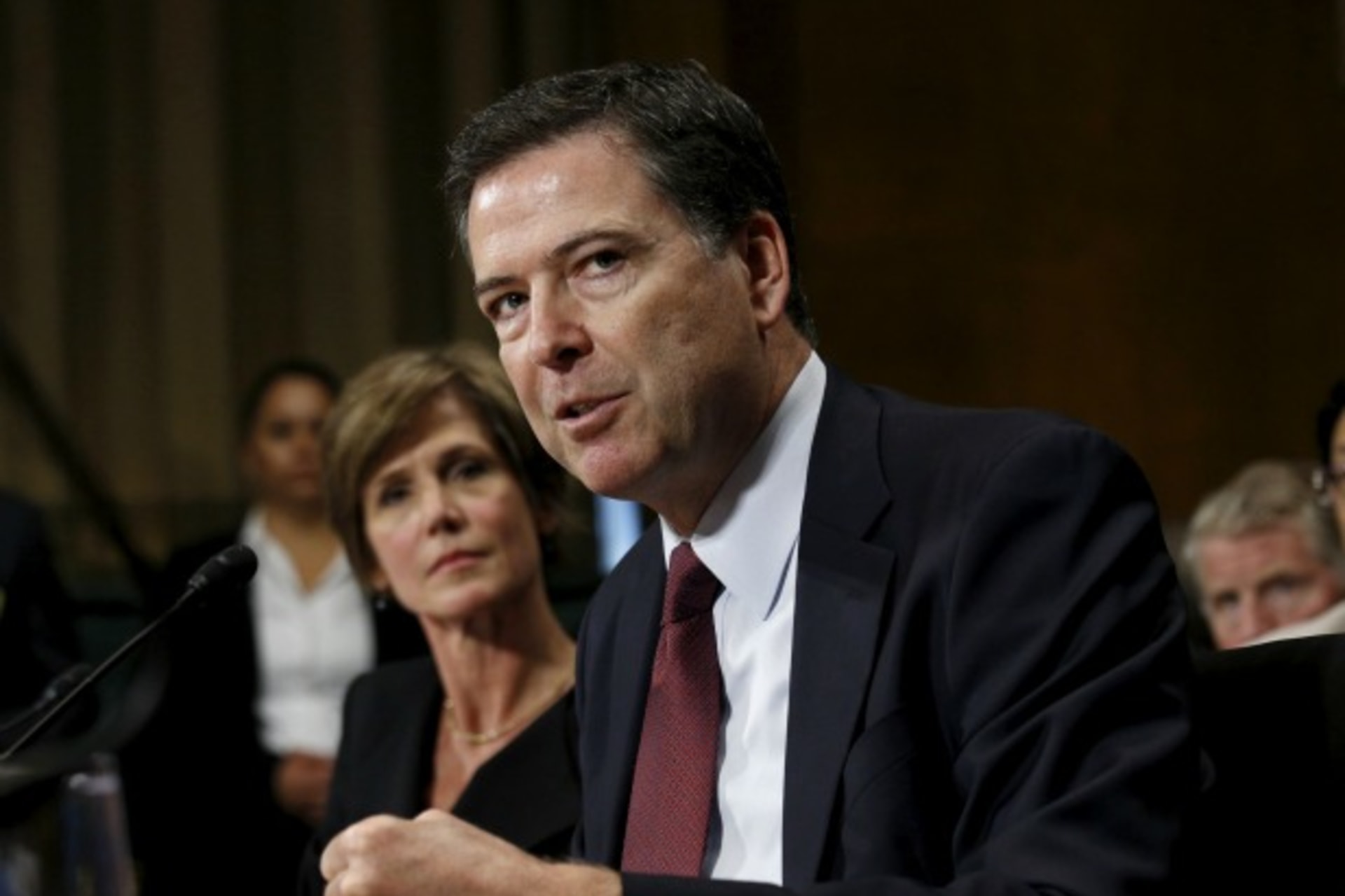 <p>U.S. Deputy Attorney General Sally Quillian Yates (L) listens as FBI Director James Comey (R) speaks during a Senate Judiciary…ncryption, Technology, and the Balance Between Public Safety and Privacy” in Washington July 8, 2015. (Kevin Lamarque/Reuters)</p>
