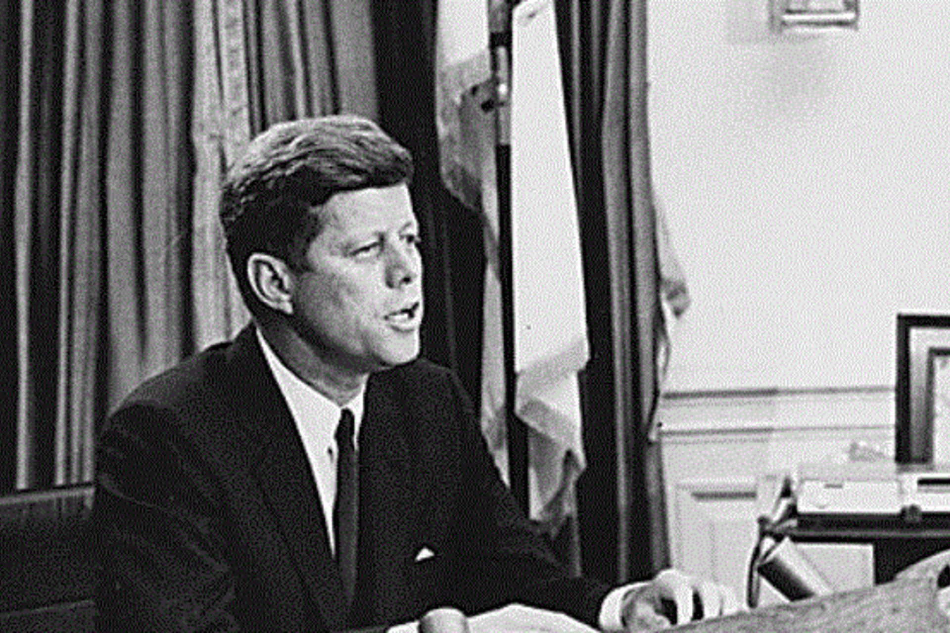 <p>President John F. Kennedy addresses the nation from the Oval Office </p>