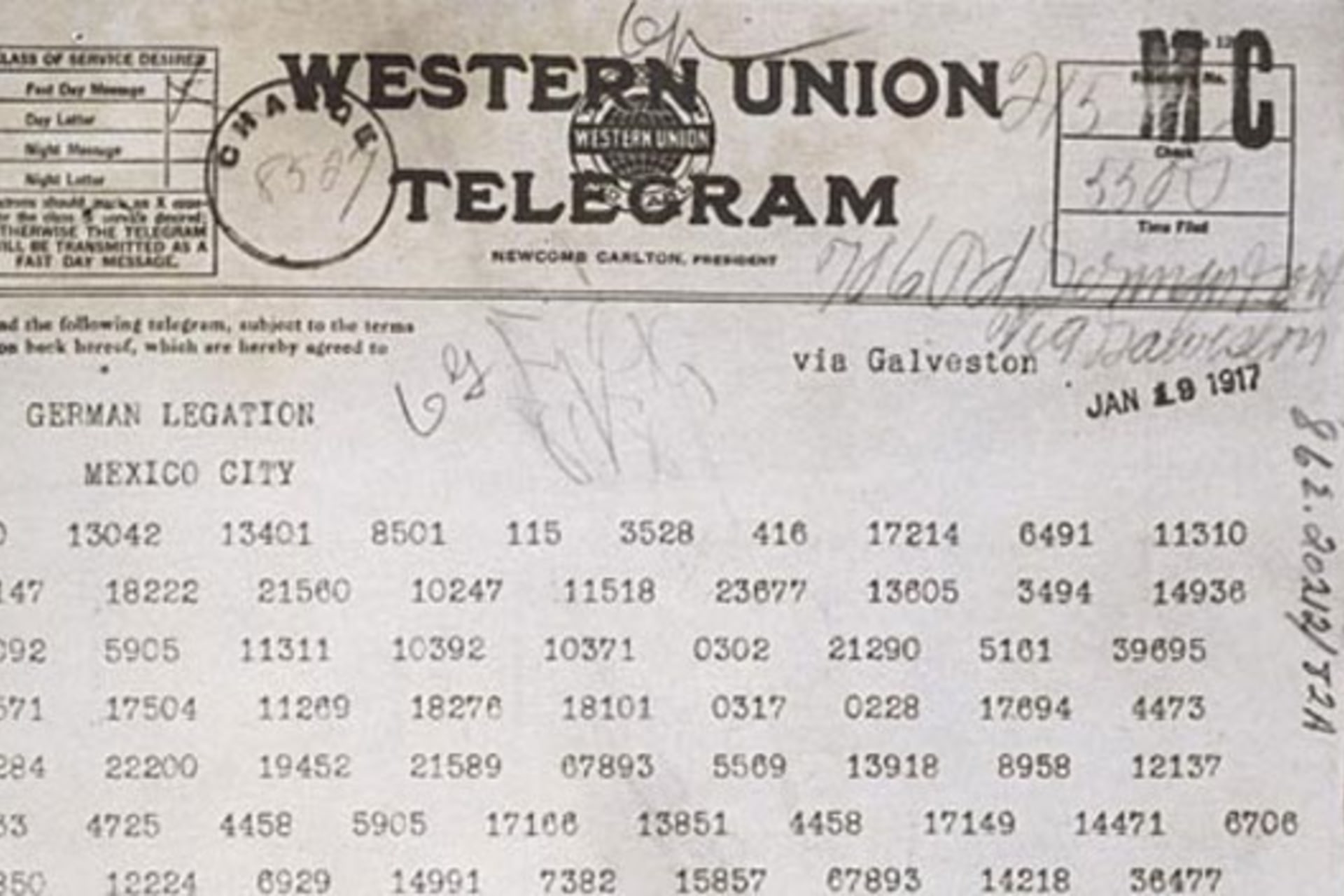 <p>The Zimmermann Telegram in code. (Courtesy the National Archives)</p>
