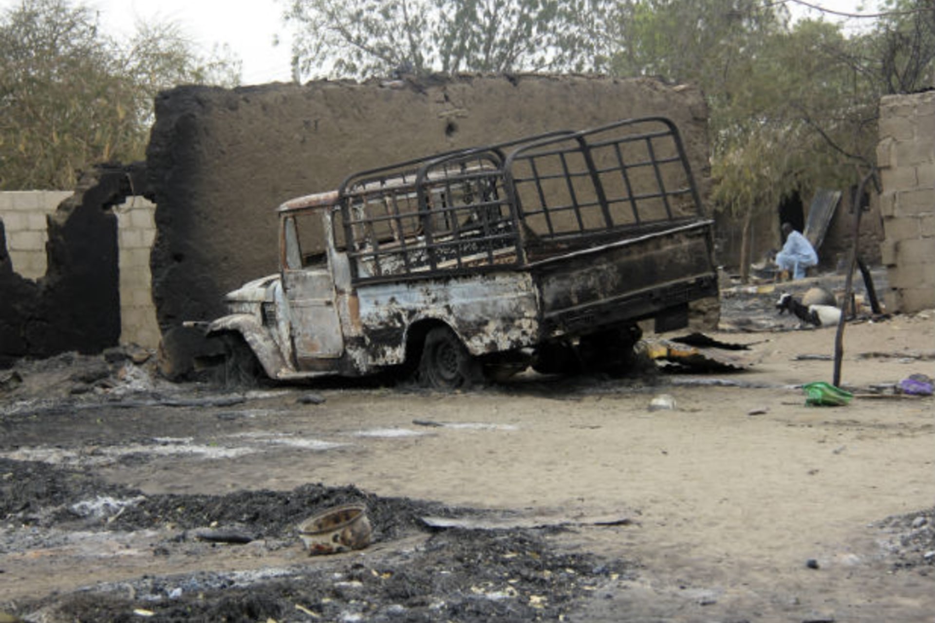 A vehicle used by Islamist militants is pictured damaged after what Nigerian authorities said was heavy fighting between security forces and the militants in Baga, a fishing town on the shores of Lake Chad, adjacent to the Chadian border, April