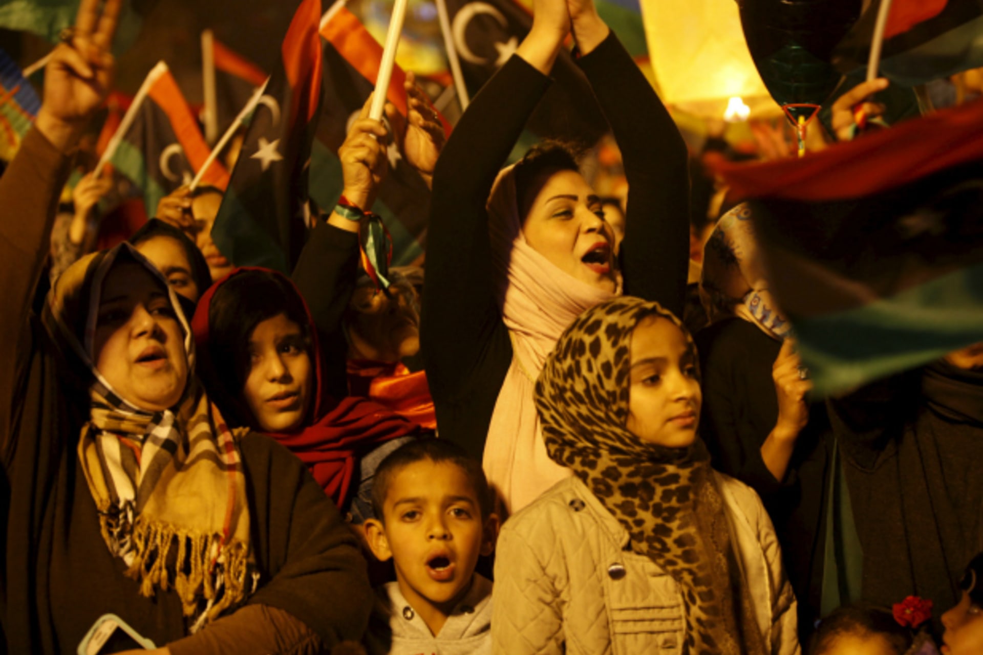 <p>Libyans celebrate the fifth anniversary of the Libyan revolution, at Martyrs’ Square in Tripoli (Ismail Zitouny/Reuters).</p>
