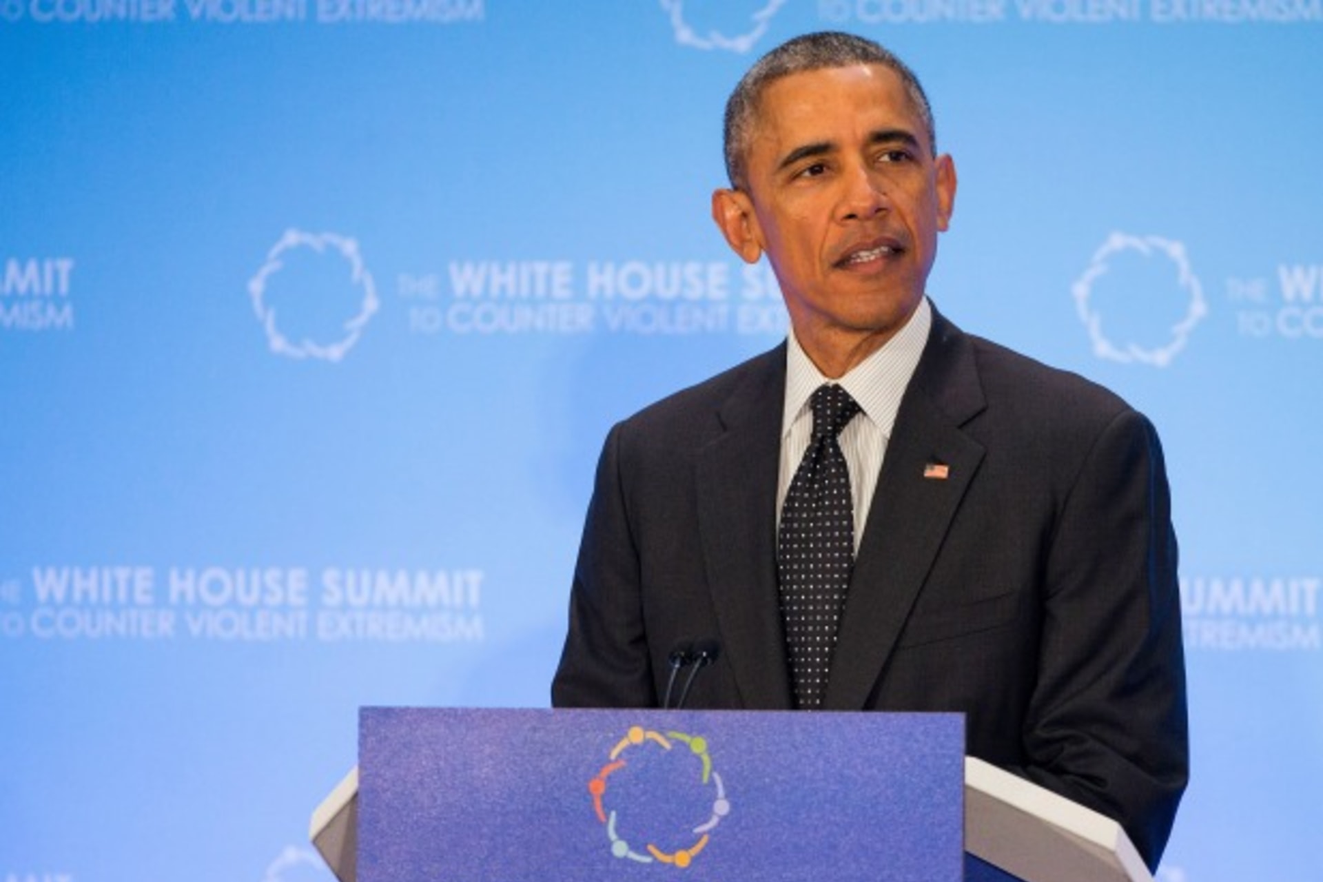 <p>U.S. President Barack Obama speaks during the White House Summit on Countering Violent Extremism in Washington, DC, February 2015 (Courtesy Joshua Roberts/Reuters).</p>
