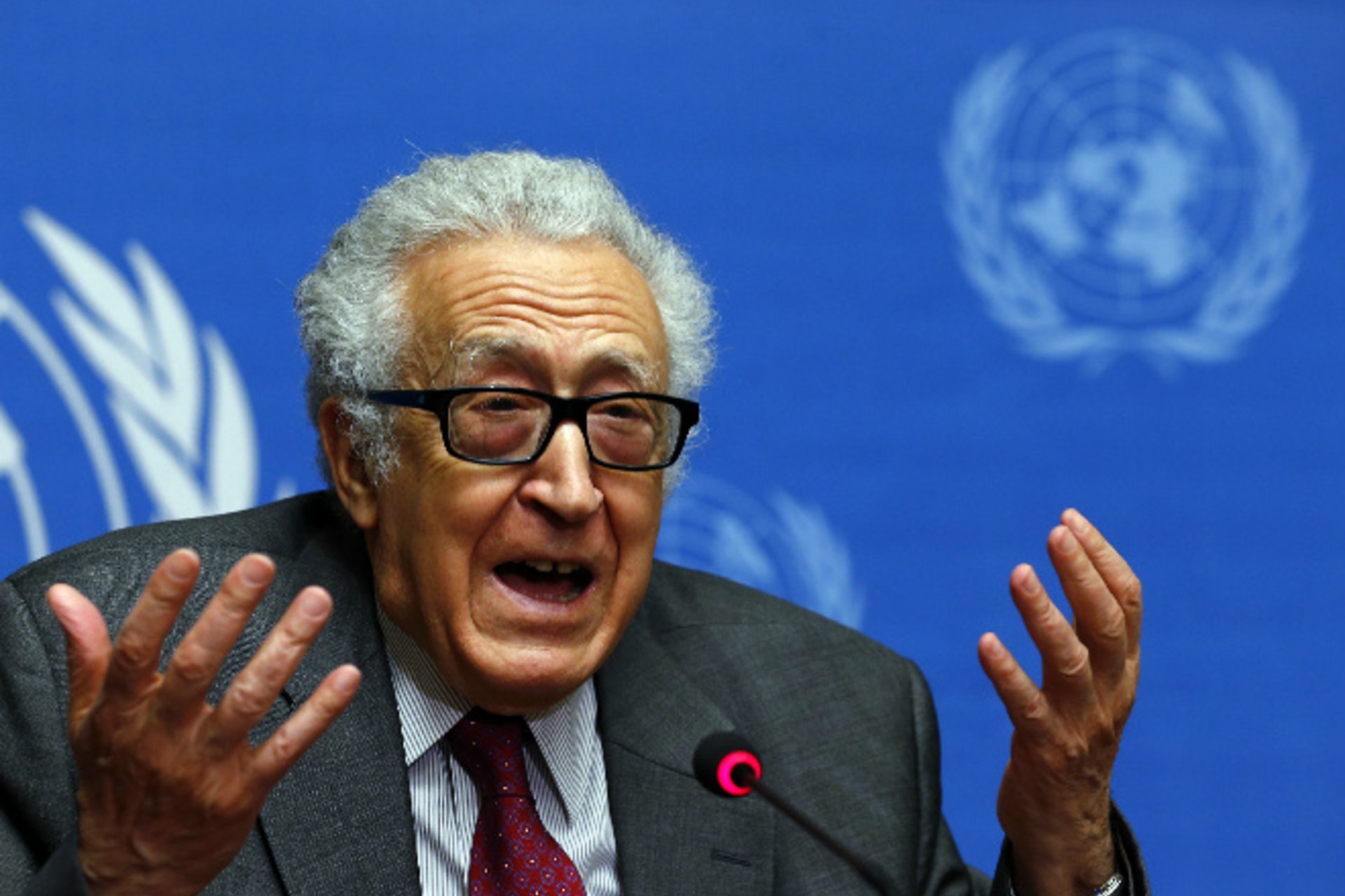 U.N.-Arab League envoy for Syria Lakhdar Brahimi addresses a news conference at the United Nations European headquarters in Geneva January 27, 2014 (Balibouse/Courtesy Reuters).