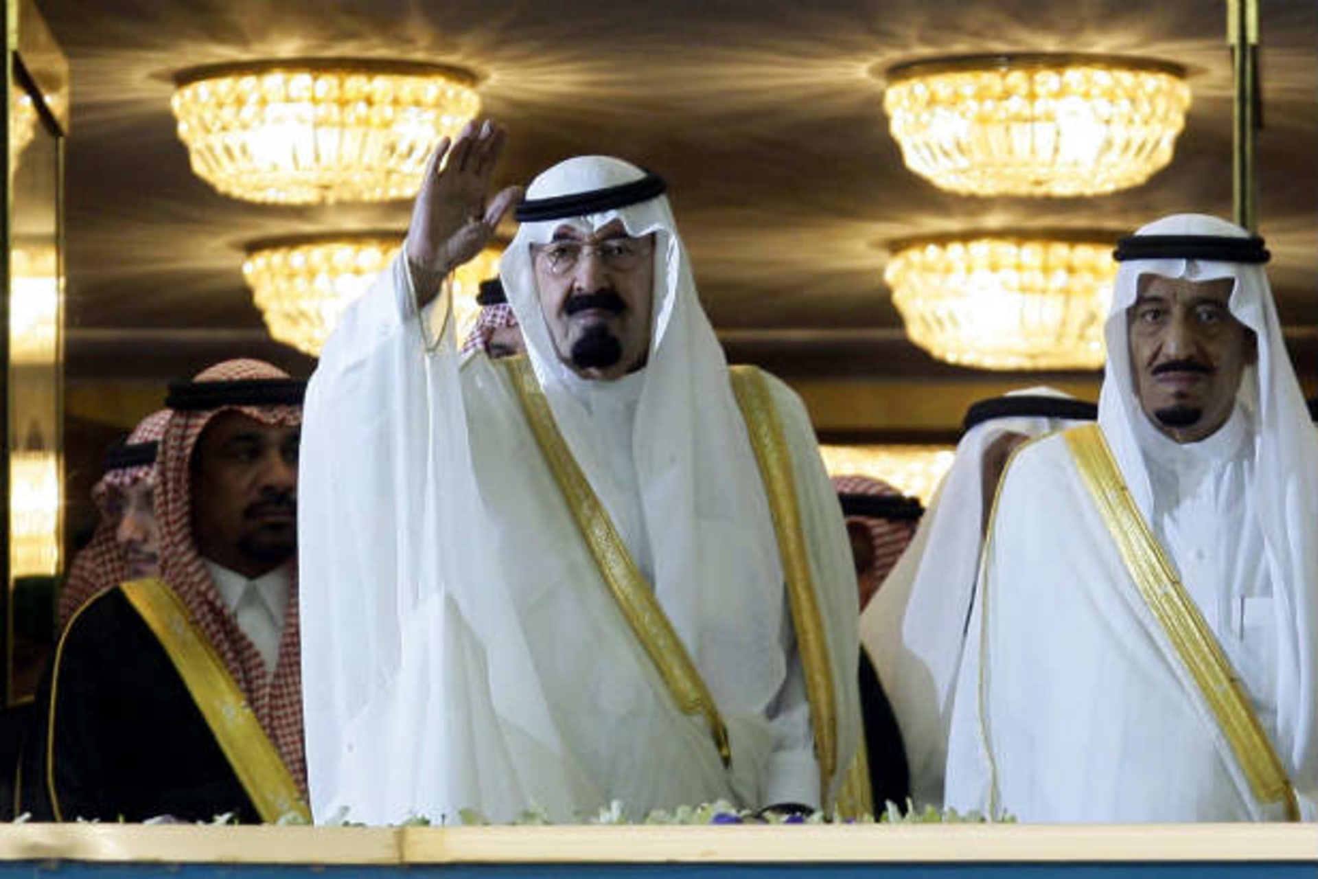 Saudi Arabia's King Abdullah (C), joins with his brother Prince Salman (R) (Shadeed/Courtesy Reuters).
